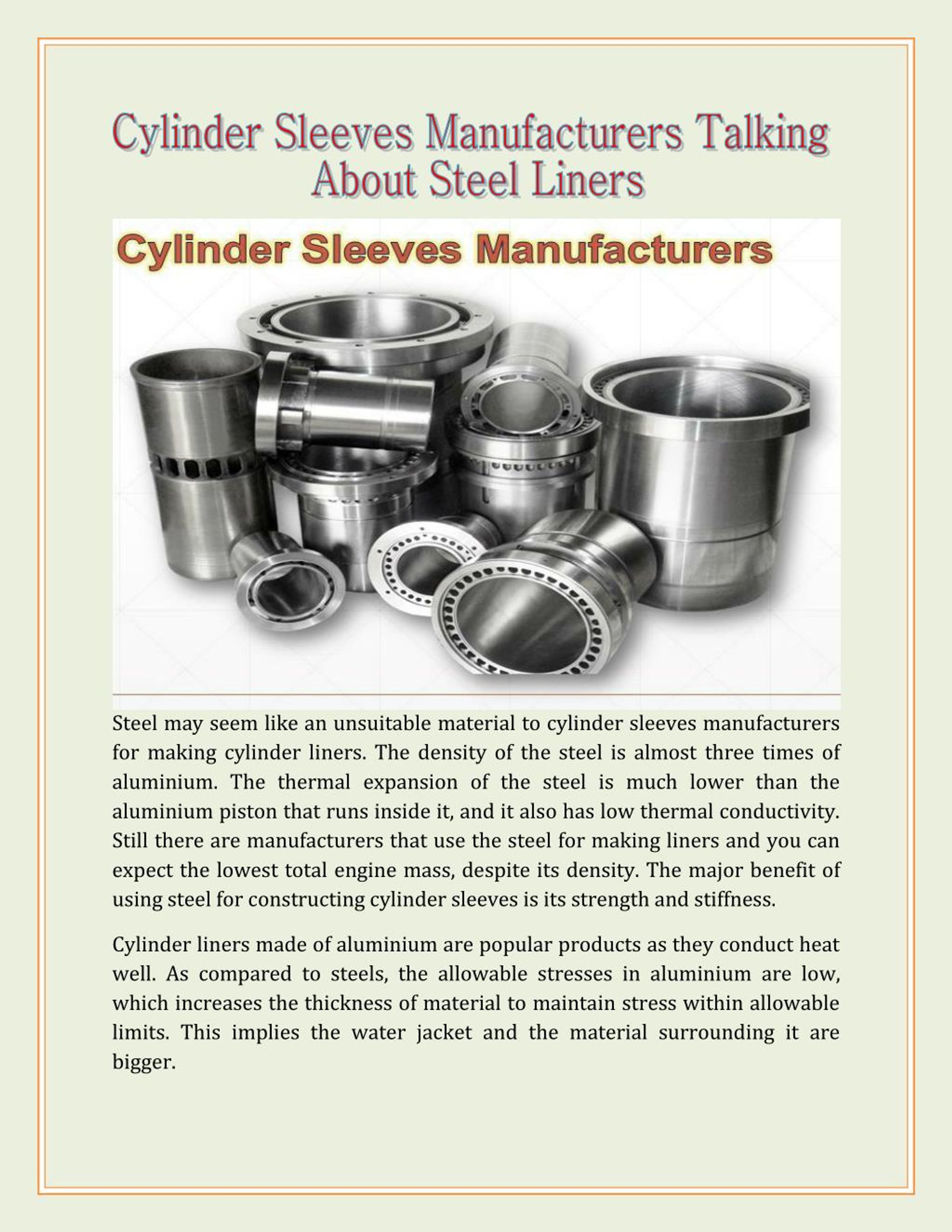 PPT Cylinder Sleeves Manufacturers Talking About Steel Liners