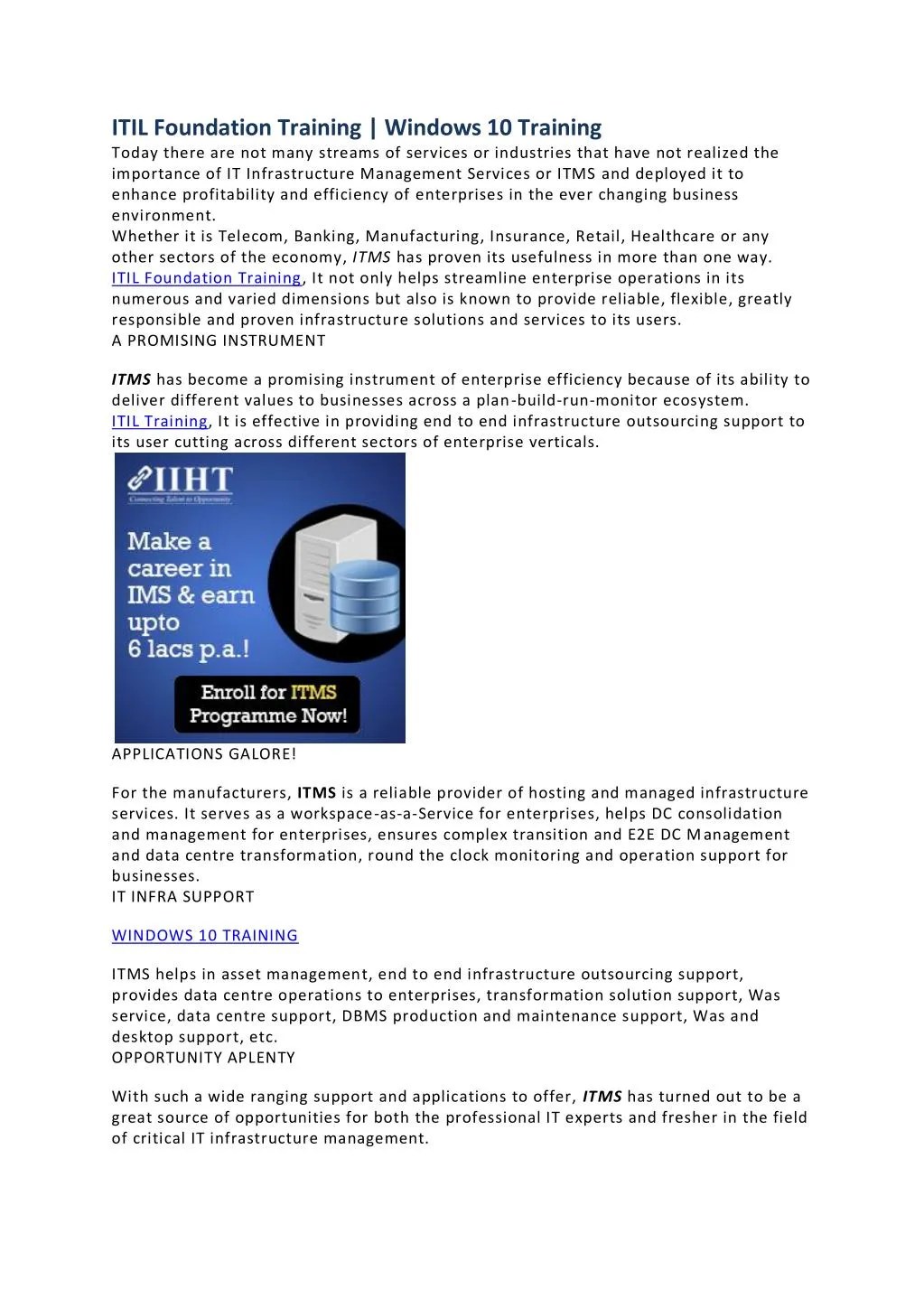PPT ITIL Training Windows 10 Training, PowerPoint Presentation