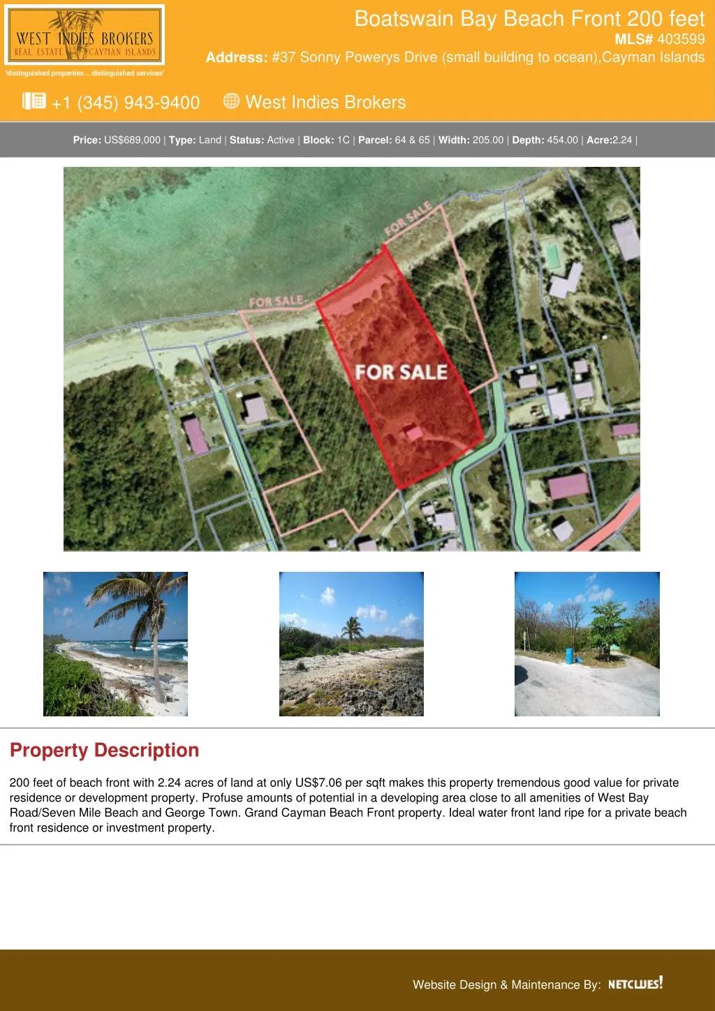 PPT Boatswain Bay Beach Front 200 feet Cayman Land Property For