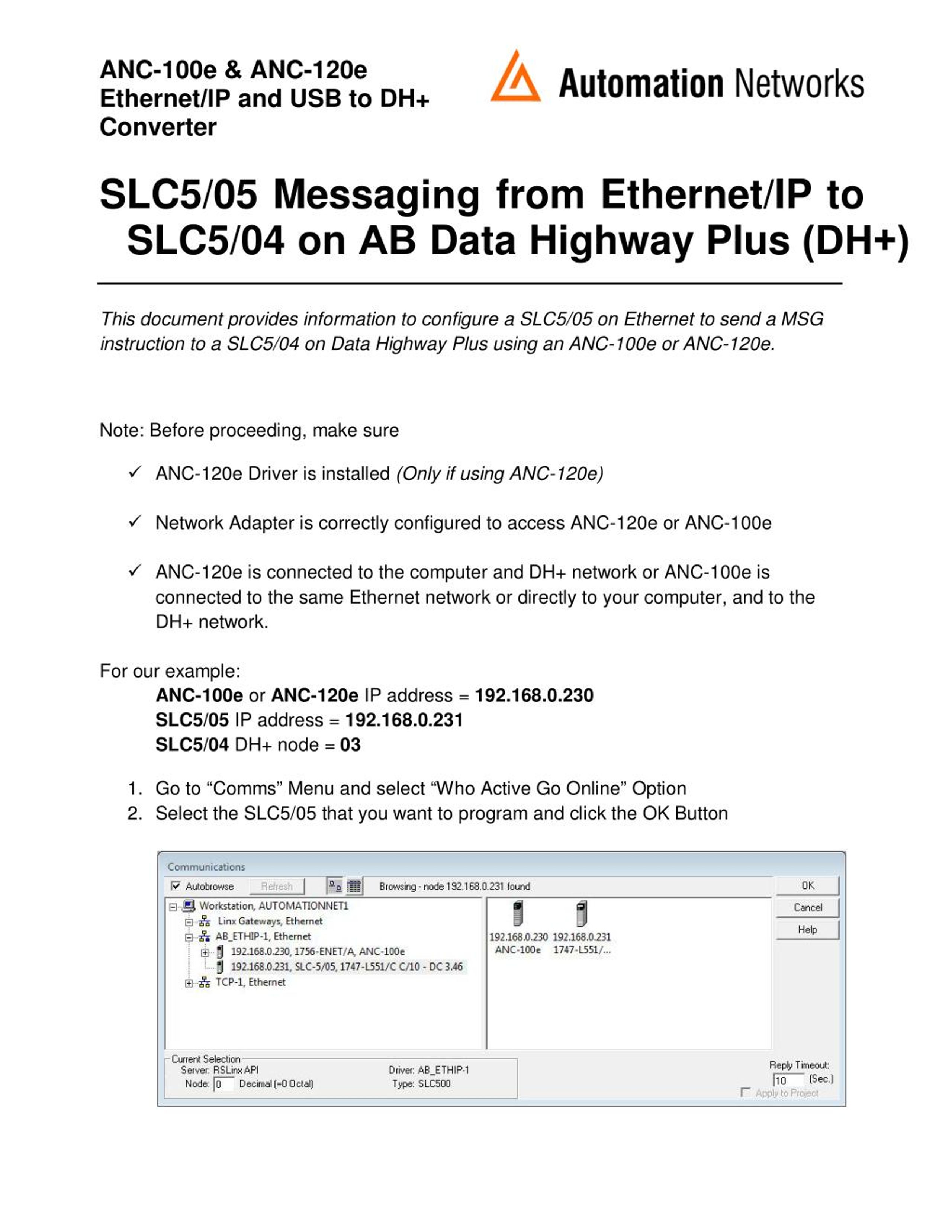 PPT - SLC5/05 Messaging from Ethernet/IP to SLC5/04 on AB Data Highway