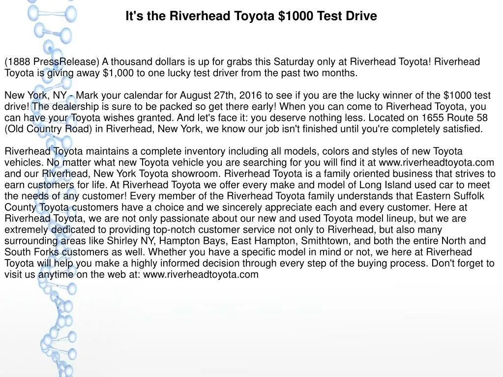 PPT It's the Riverhead Toyota 1000 Test Drive PowerPoint