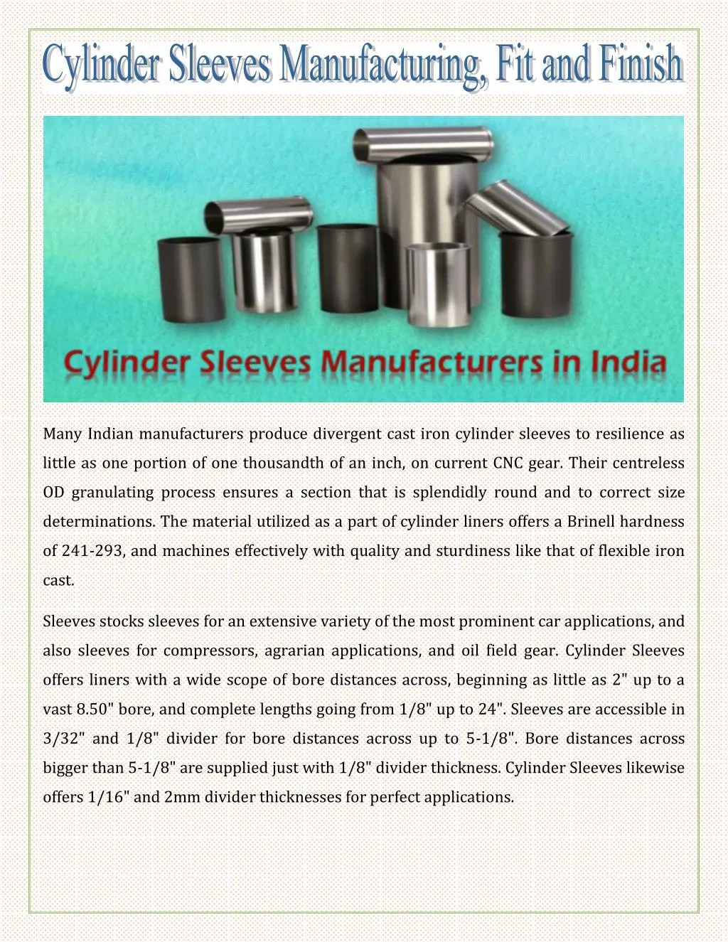 PPT Cylinder Sleeves Manufacturing, Fit and Finish PowerPoint