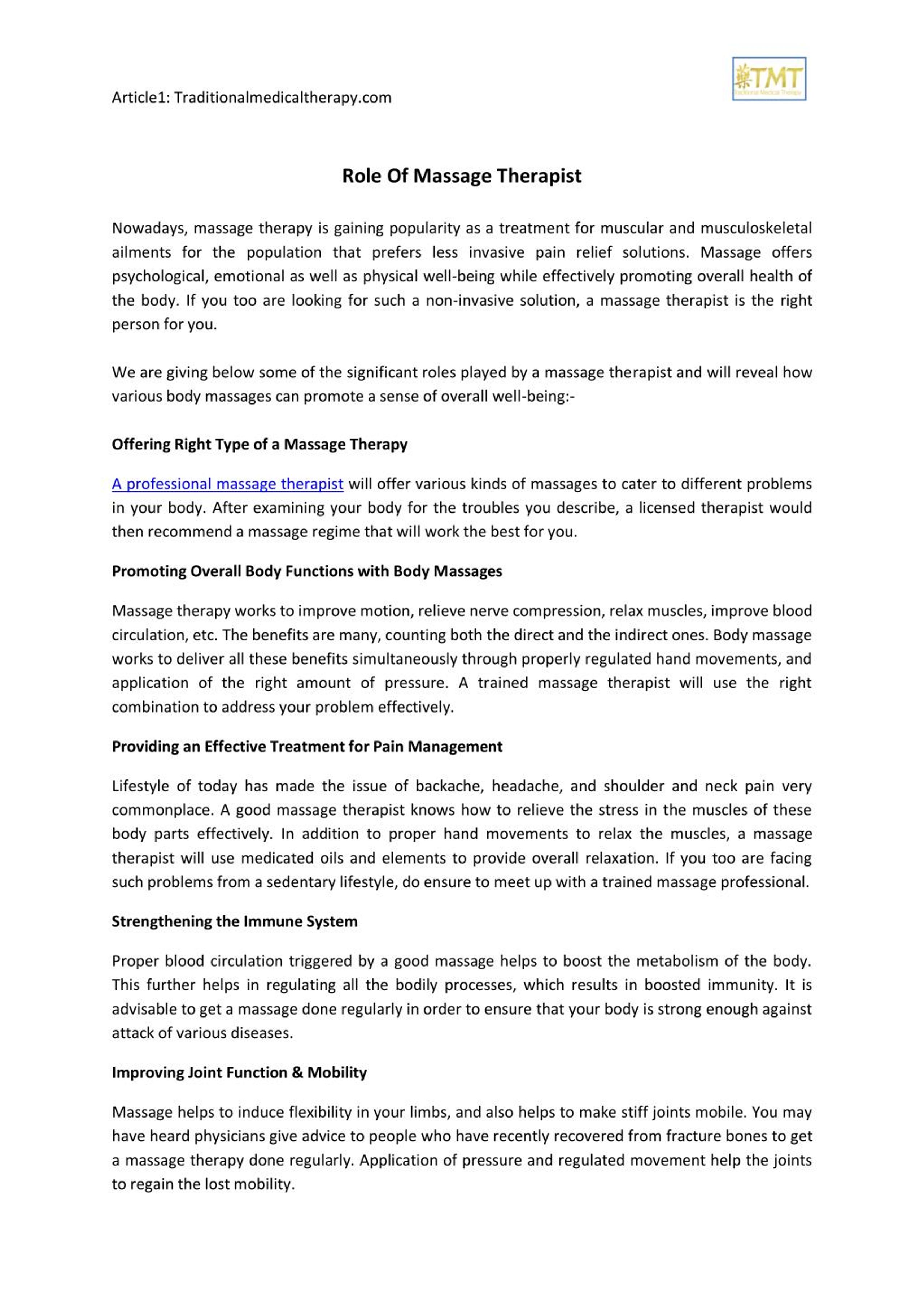 PPT Role Of Massage Therapist PowerPoint Presentation, free download