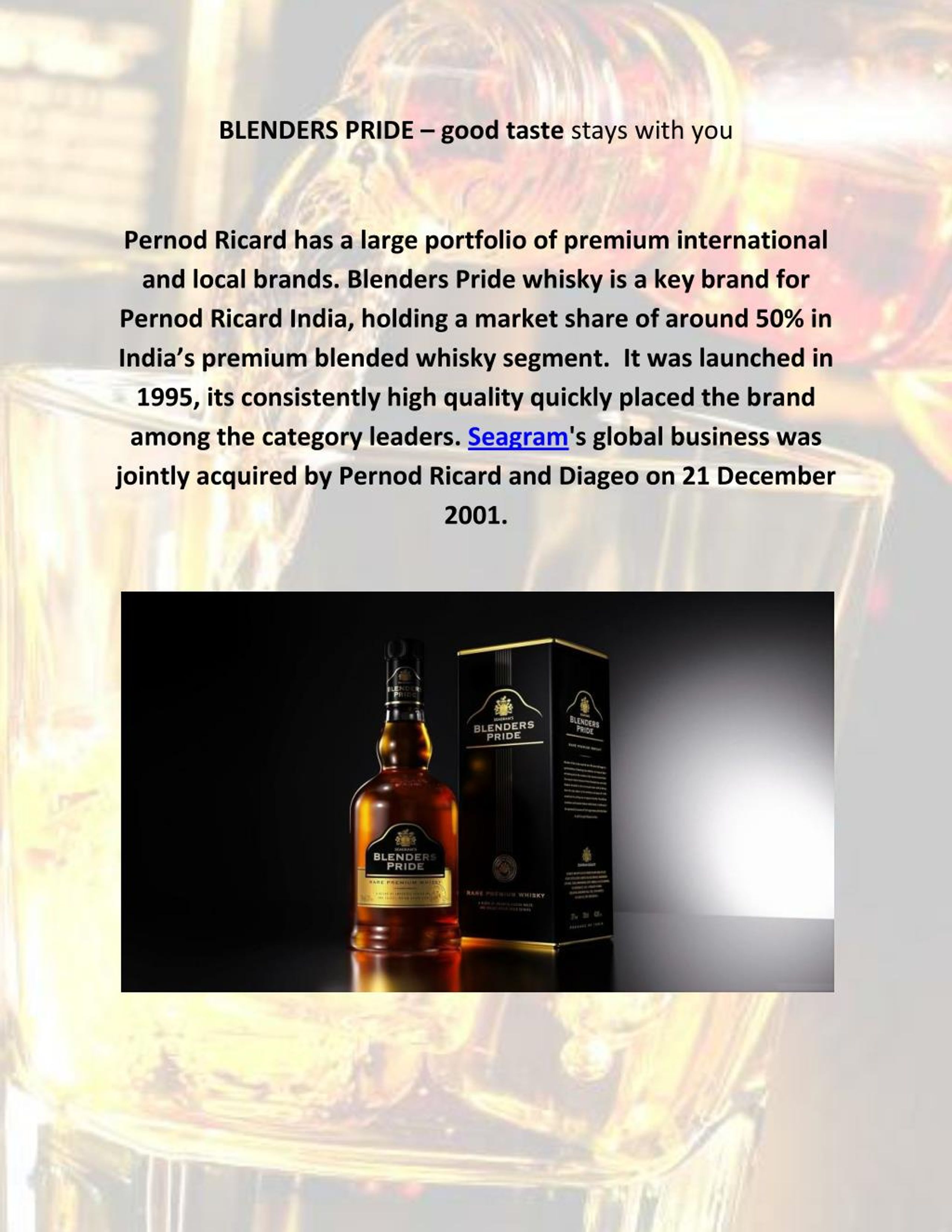 PPT Blenders Pride Premium Whisky Price, Review and Company Profile