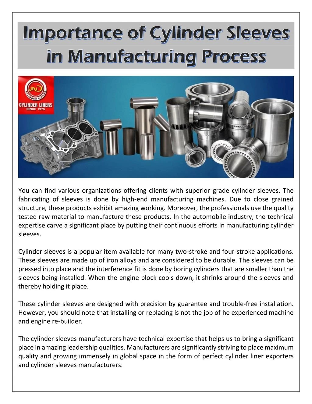PPT Importance of Cylinder Sleeves in Manufacturing Process PowerPoint Presentation ID7400478