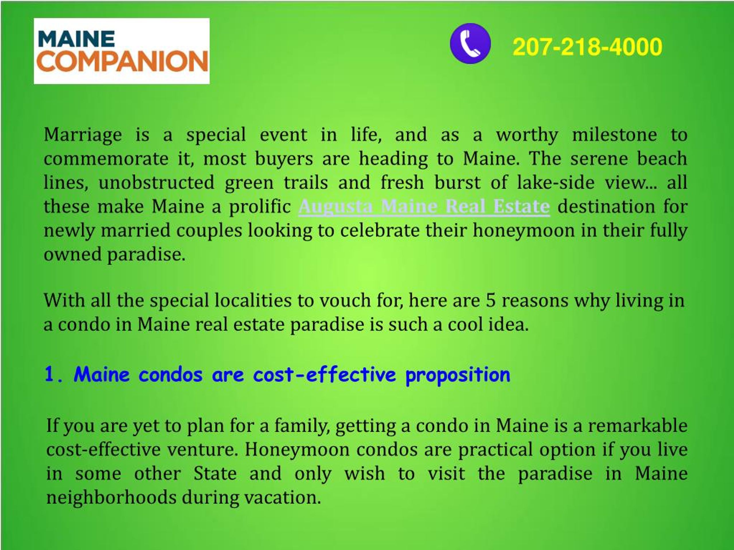 PPT Augusta Maine Real Estate Honeymoon Condos in Maine PowerPoint