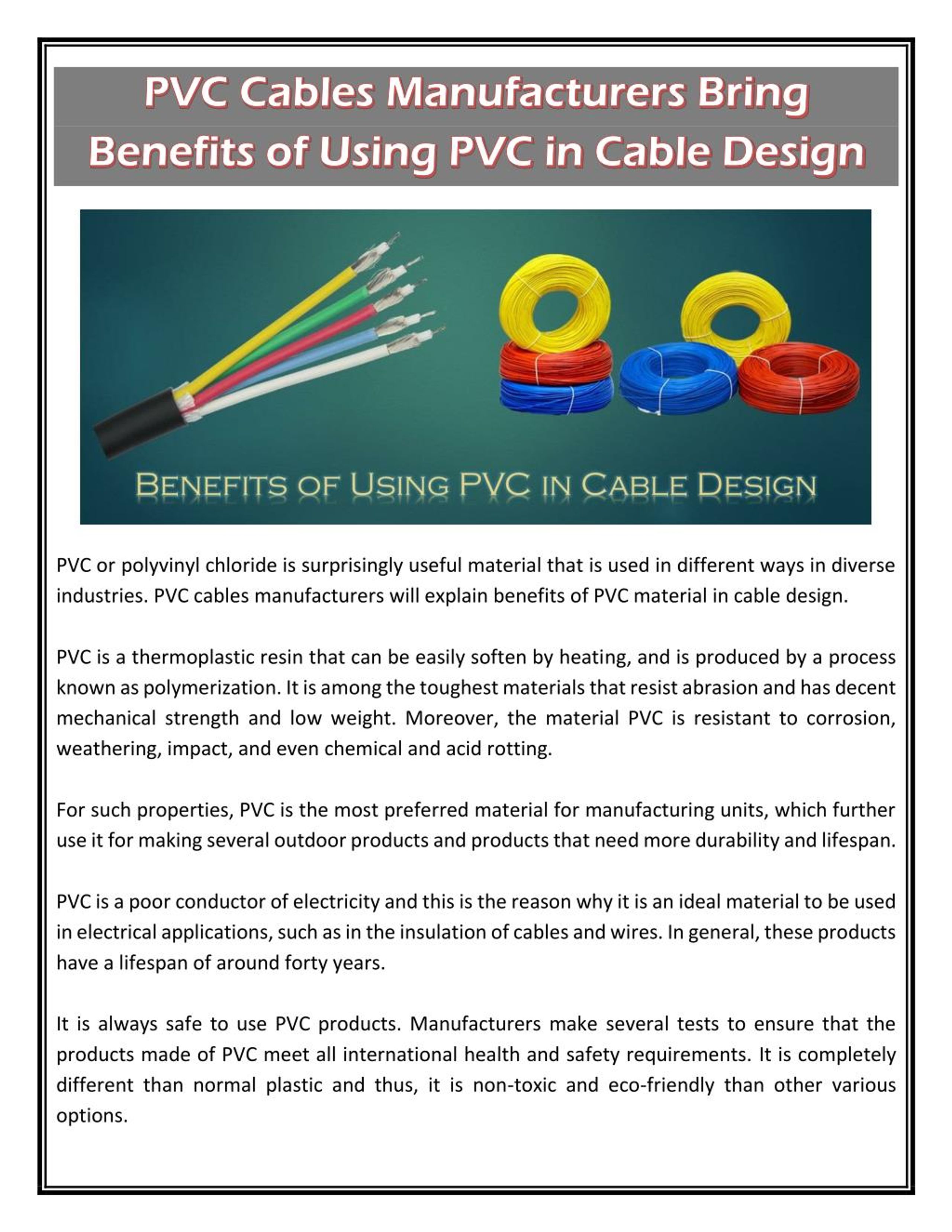 PPT PVC Cables Manufacturers Bring Benefits of Using PVC in Cable