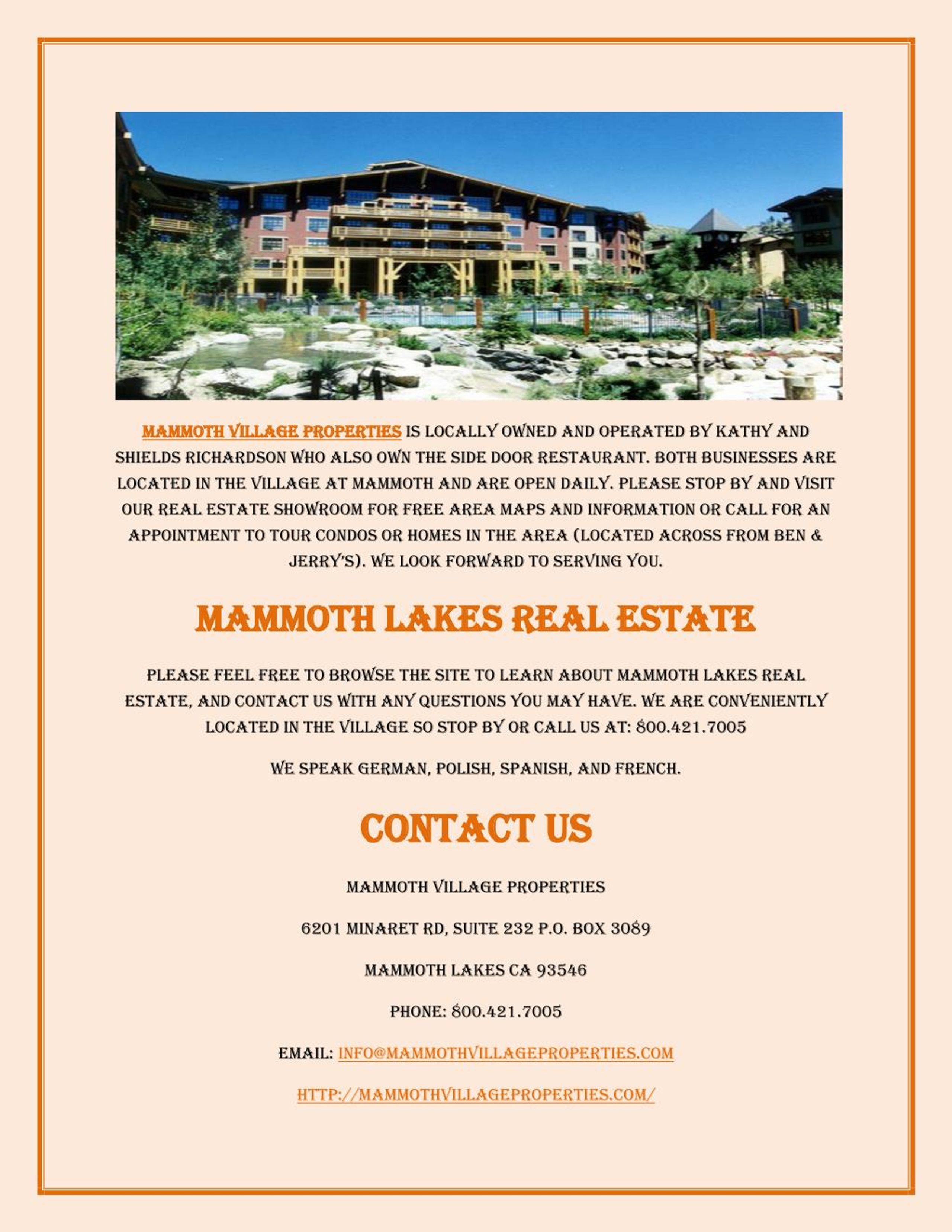 PPT To Mammoth Village Properties PowerPoint Presentation