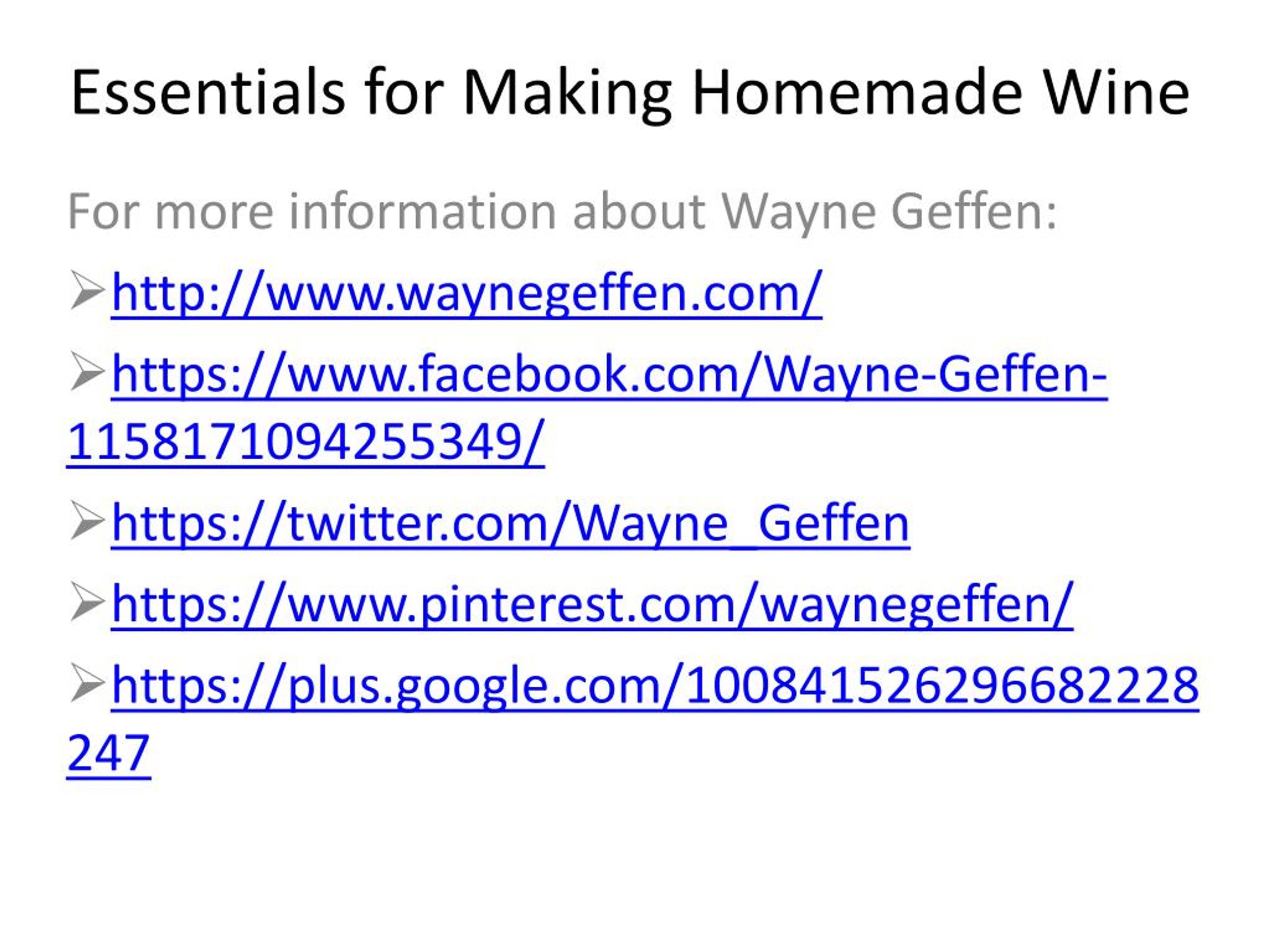 PPT Essentials for Making Homemade Wine PowerPoint Presentation, free
