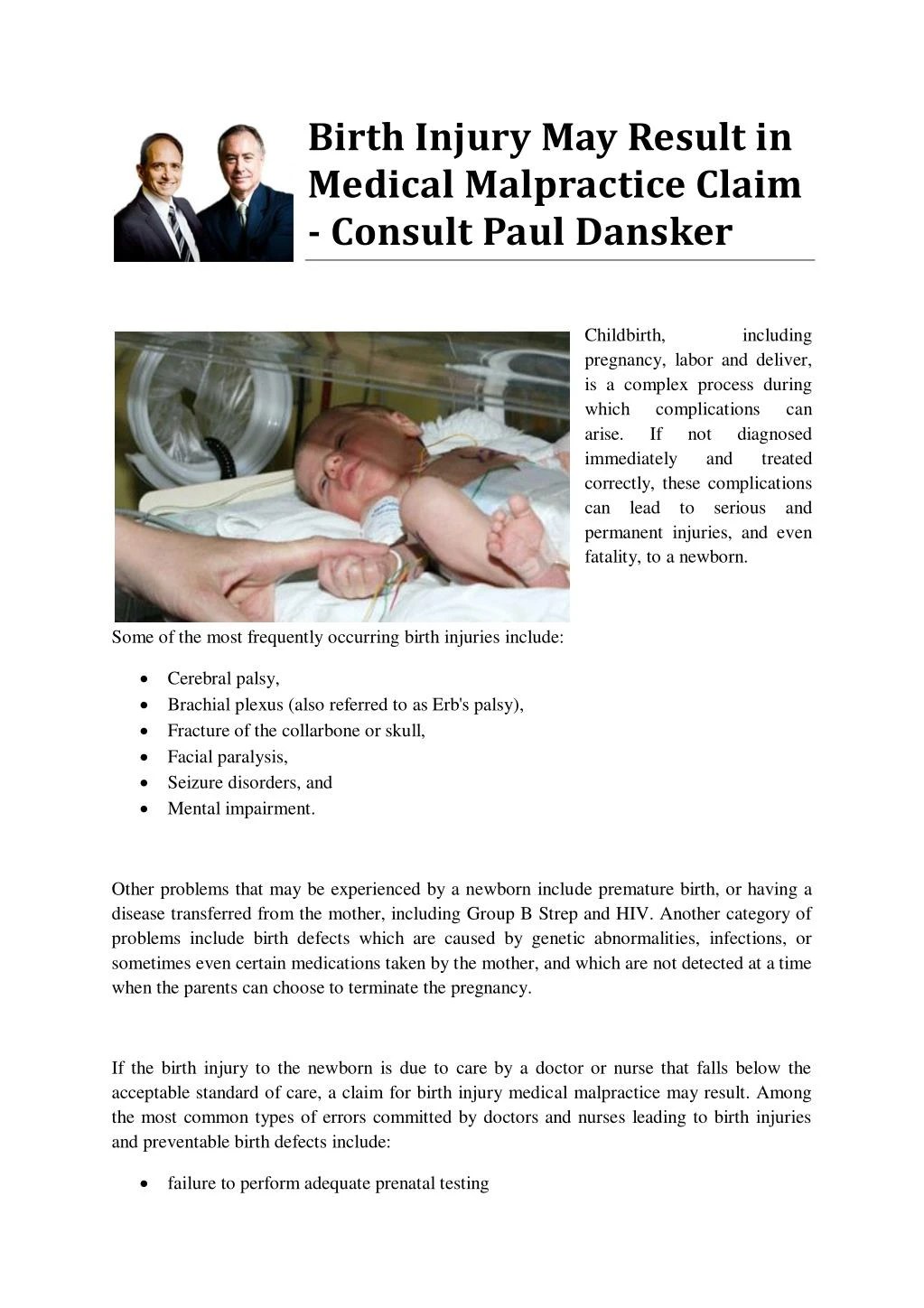 PPT Birth Injury May Result in Medical Malpractice Claim Consult