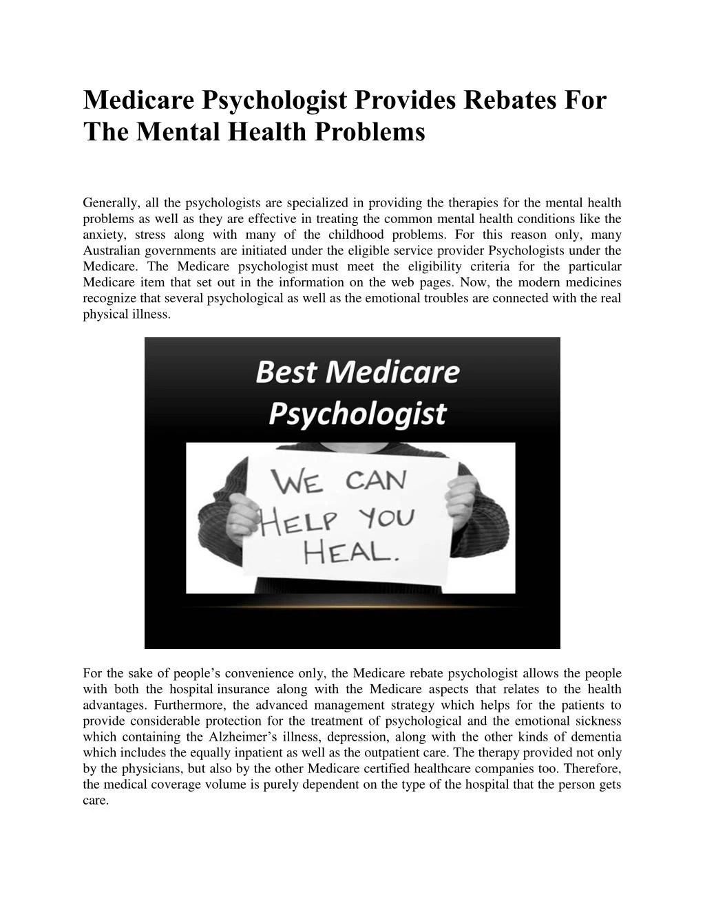 PPT Medicare Psychologist Provides Rebates For The Mental Health