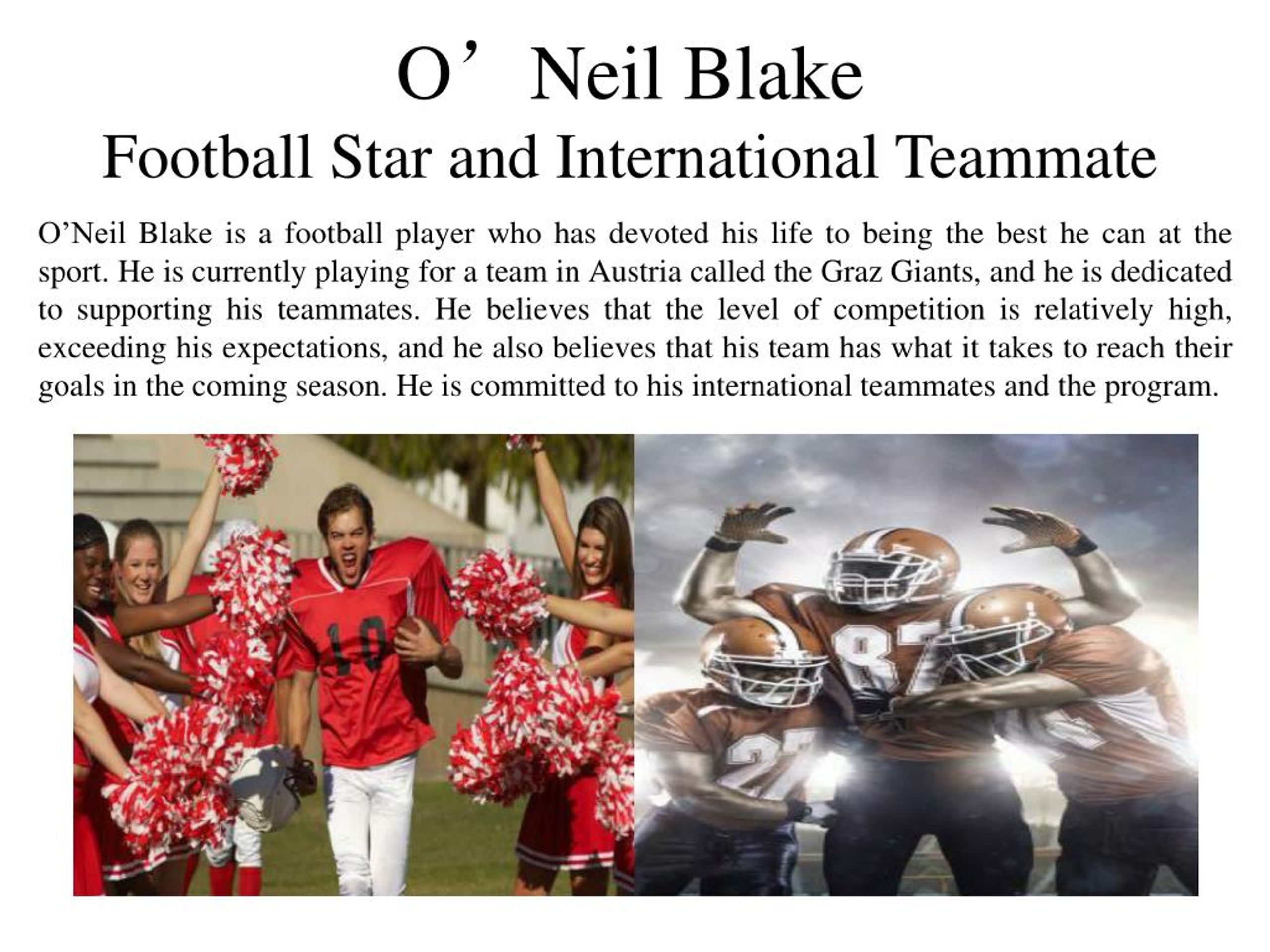 PPT O’Neil Blake Successful Football Player PowerPoint Presentation