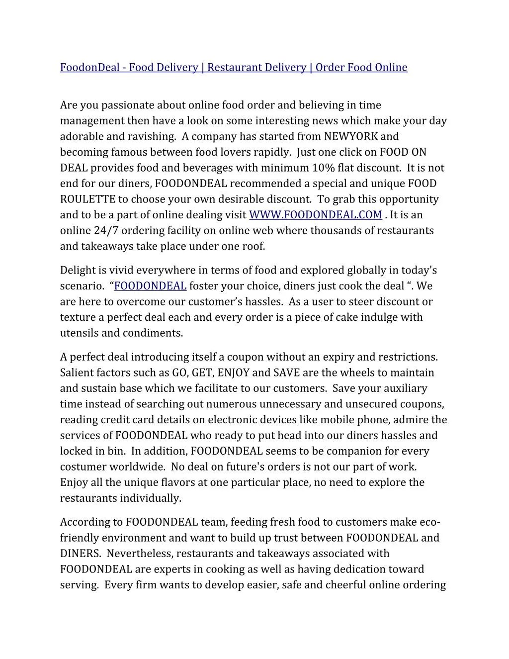 PPT Foodondeal food delivery restaurant delivery order food online PowerPoint Presentation