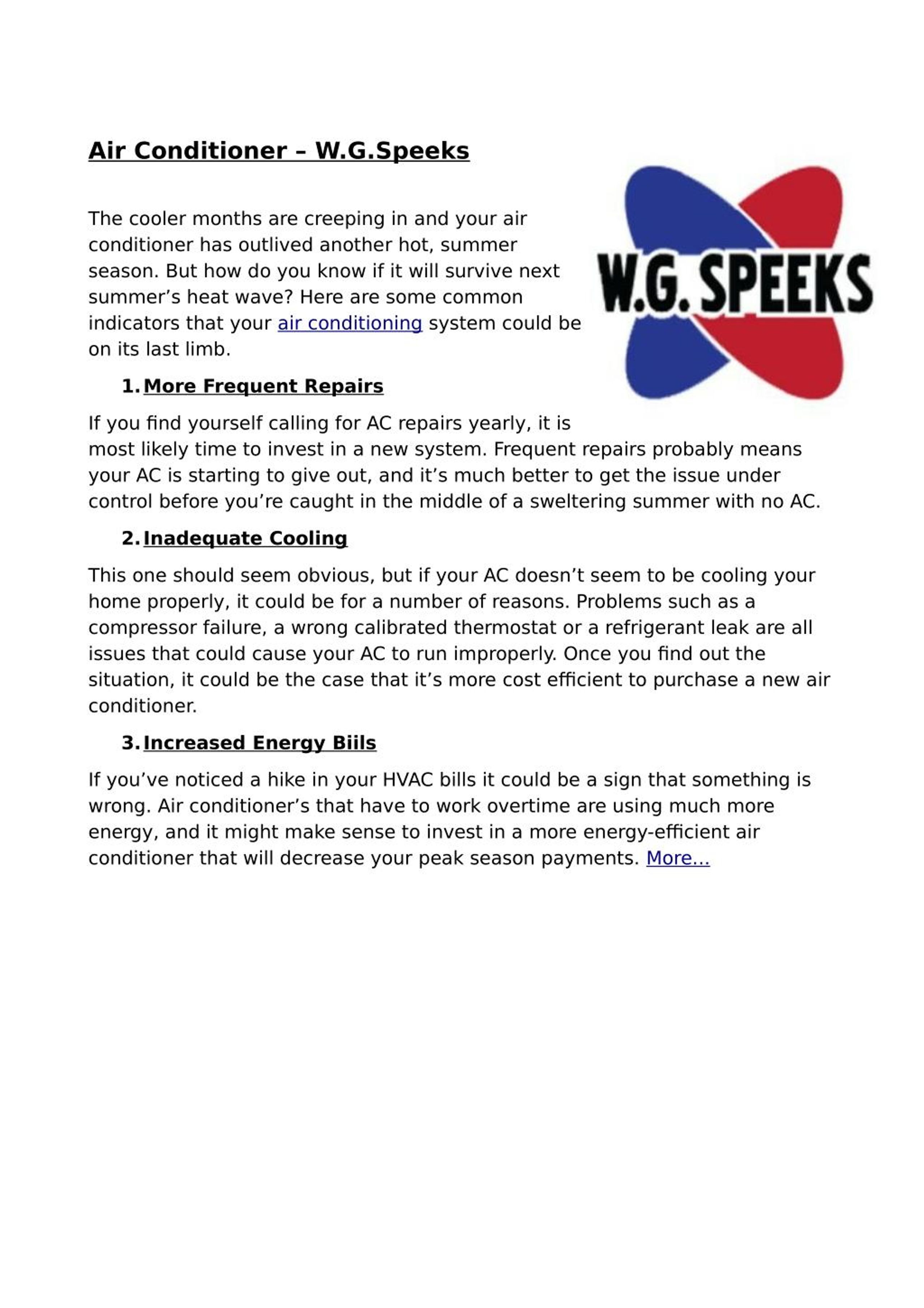 PPT Air Conditioner W.G.Speeks PowerPoint Presentation, free