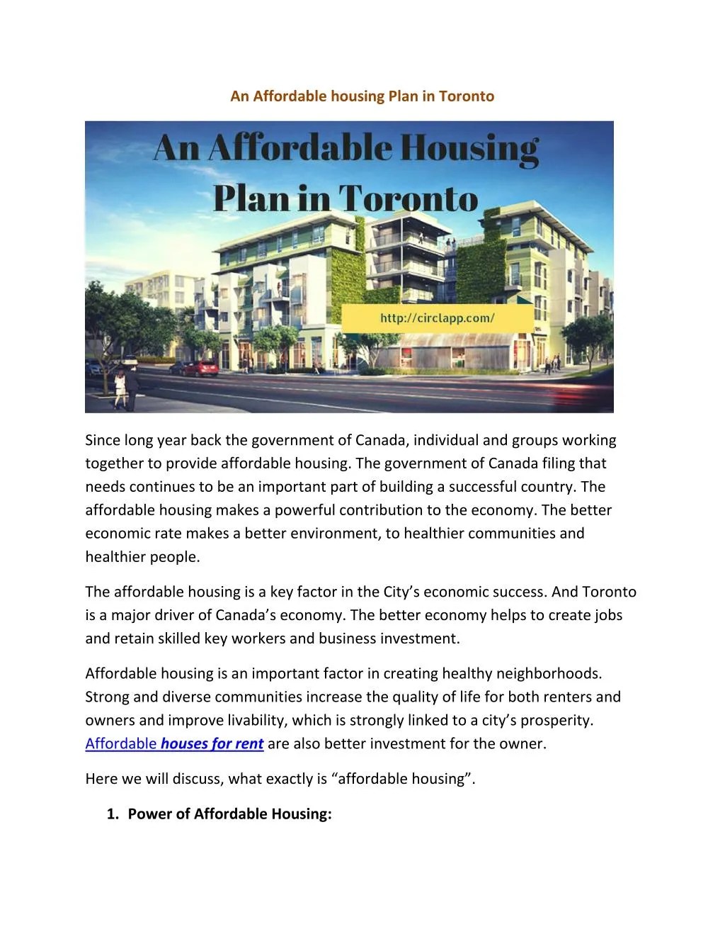 PPT An Affordable Housing Plan in Toronto PowerPoint Presentation