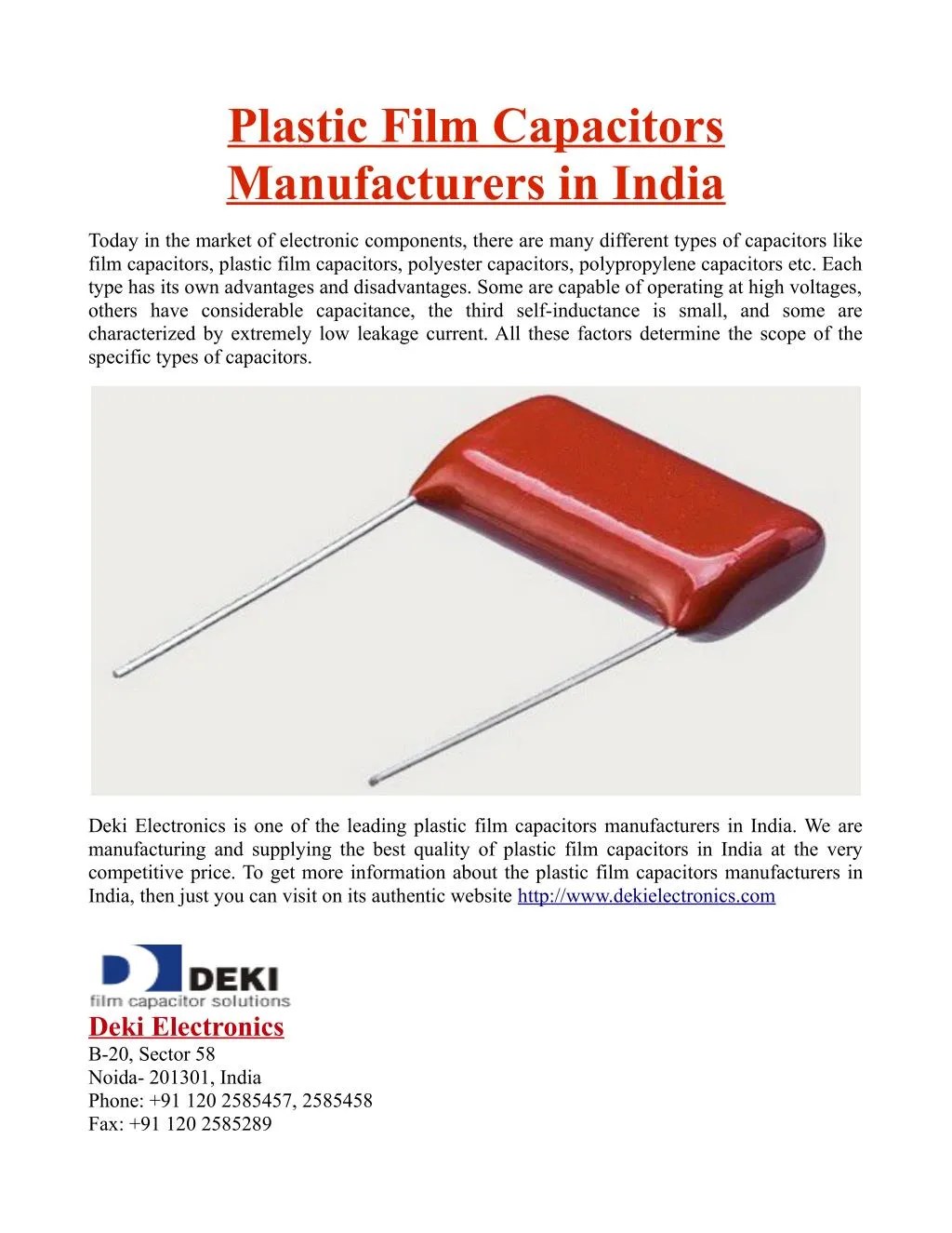 PPT Plastic Film Capacitors Manufacturers in India PowerPoint