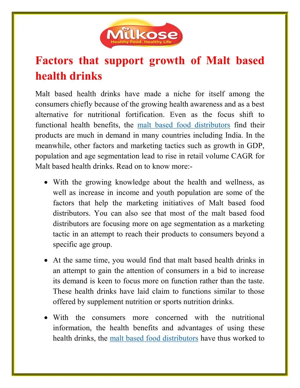 PPT Factors that support growth of Malt based health drinks