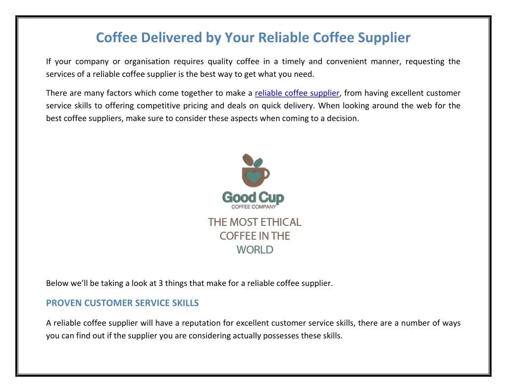 PPT Coffee Delivered by Your Reliable Coffee Supplier PowerPoint