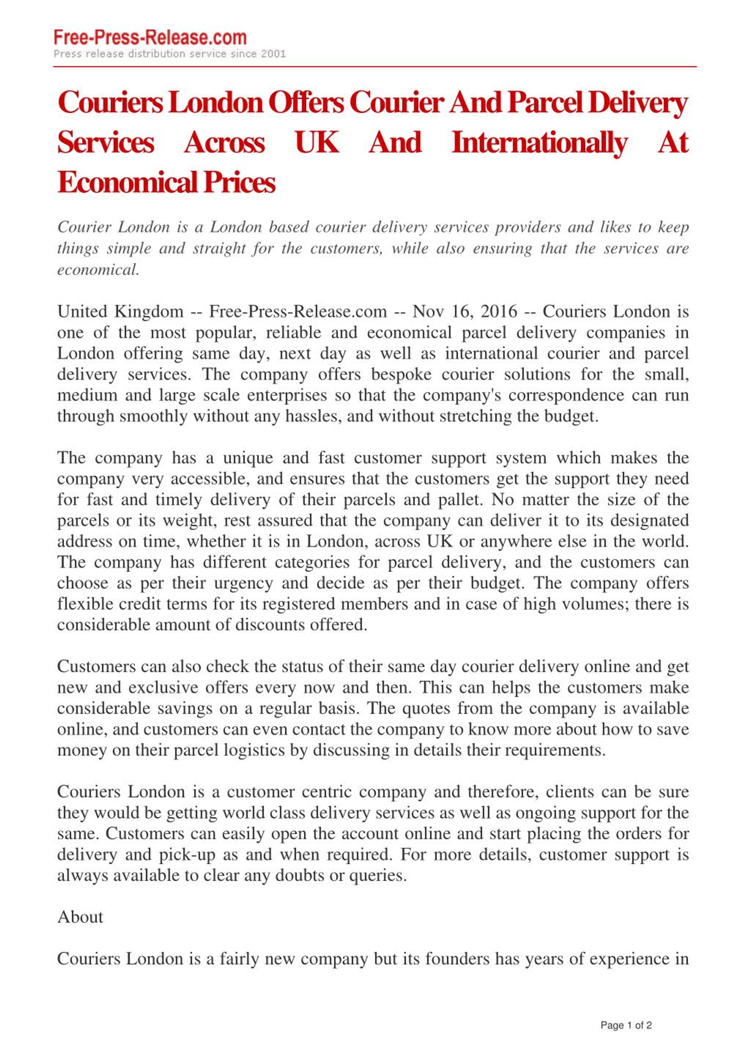 PPT Couriers London Offers Courier And Parcel Delivery Services