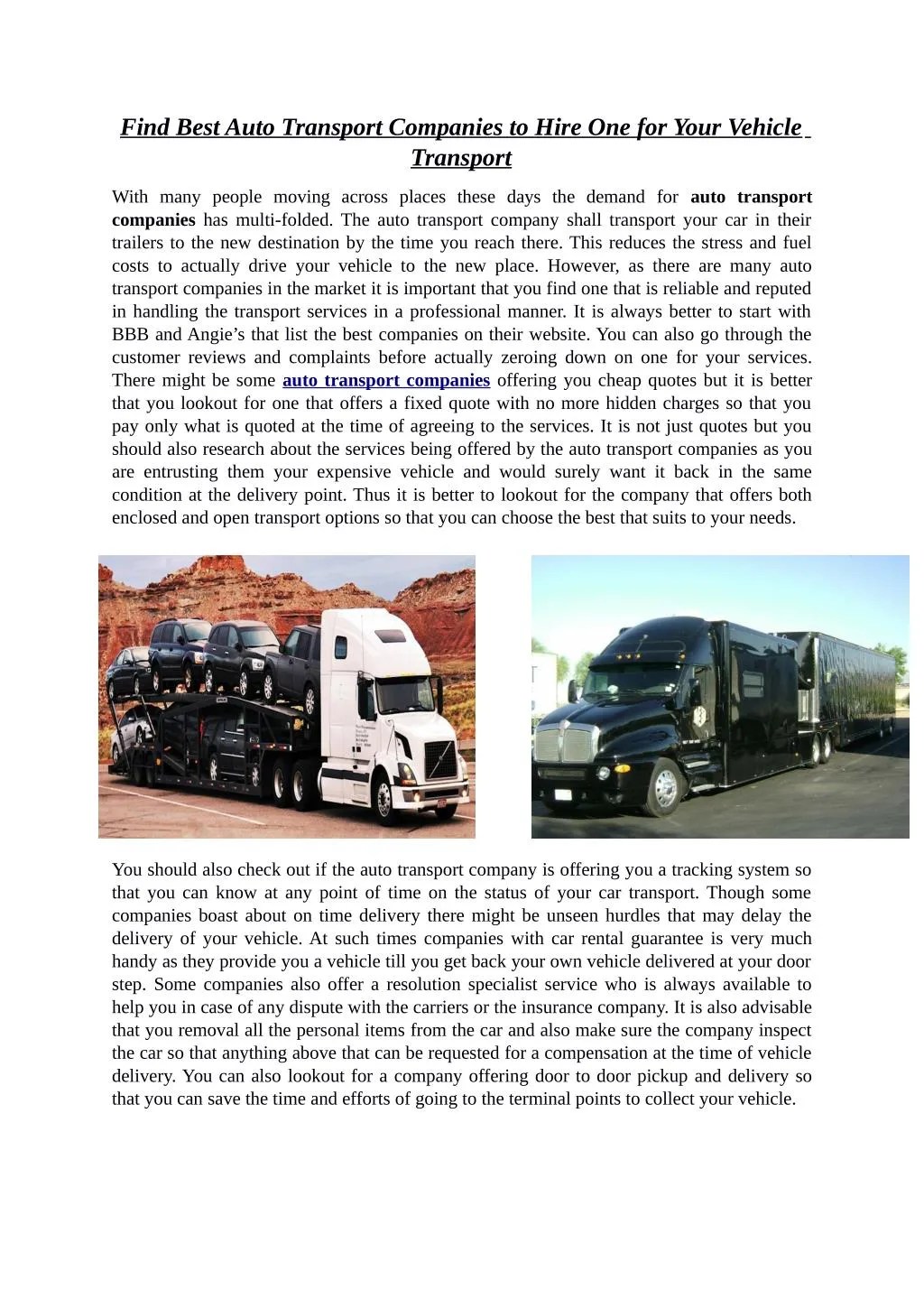 PPT Find Best Auto Transport Companies to Hire One for Your Vehicle