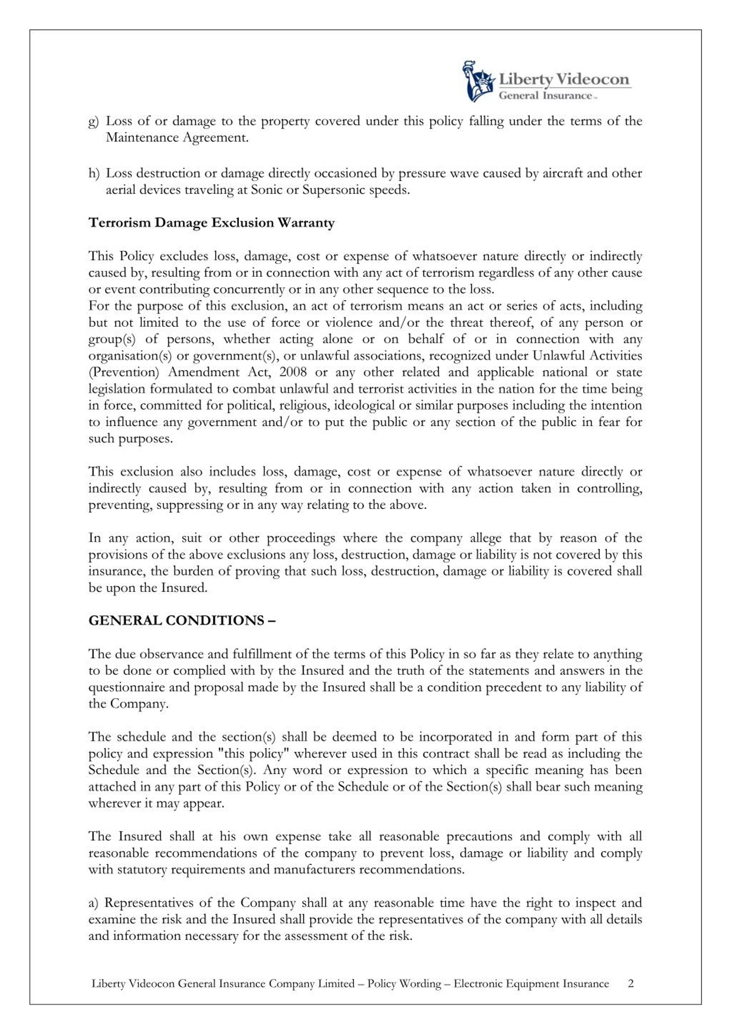 PPT Electronic Equipment Insurance Policy Wording Liberty General