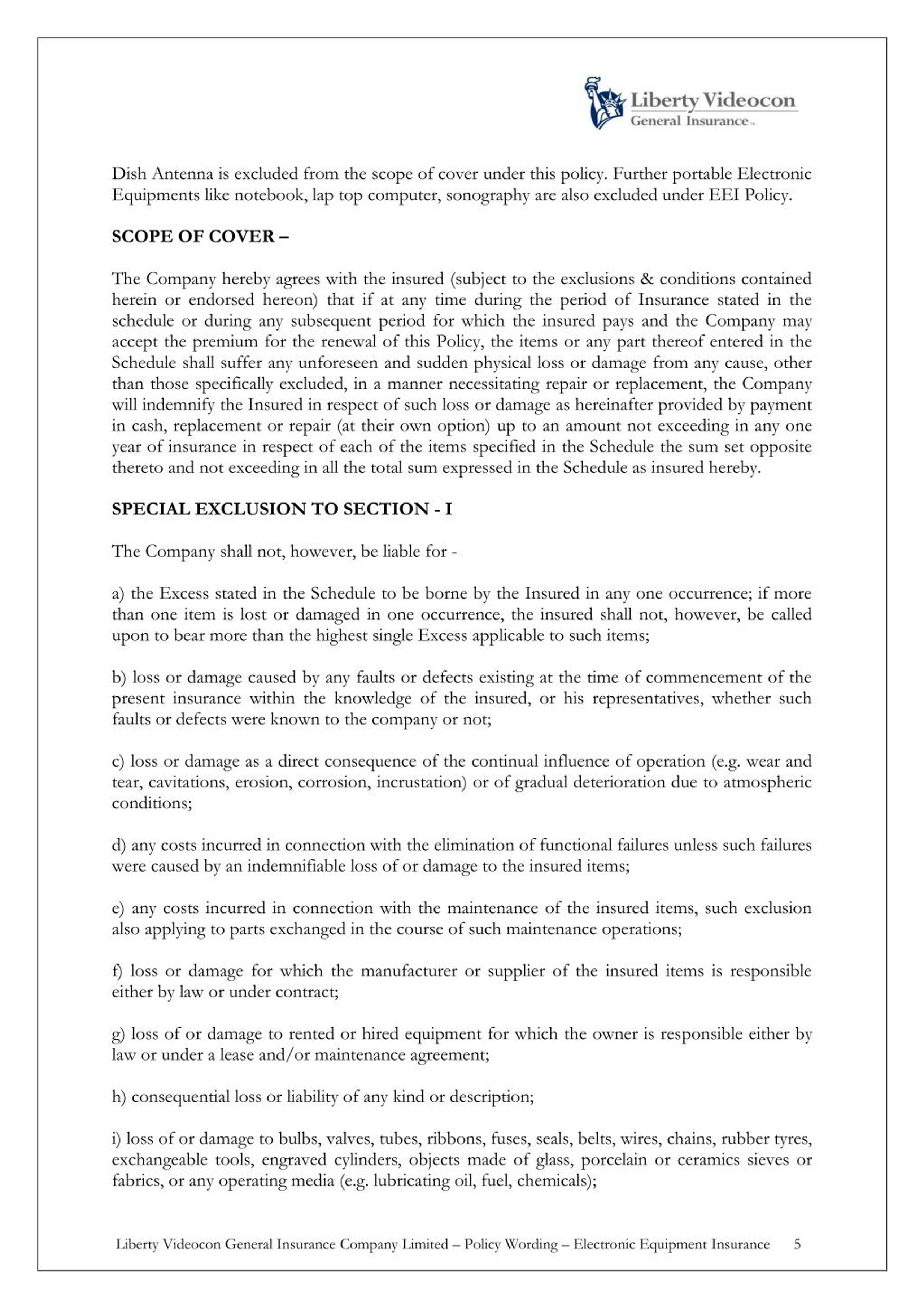 PPT Electronic Equipment Insurance Policy Wording Liberty General