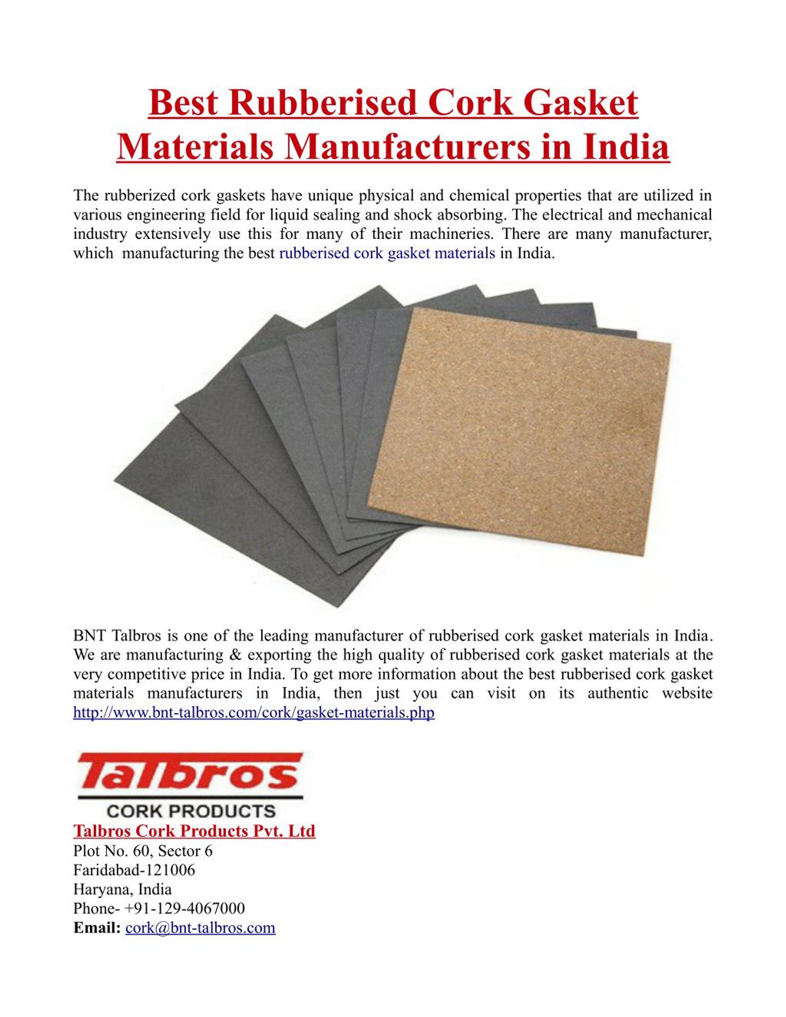 PPT Best Rubberised Cork Gasket Materials Manufacturers in India