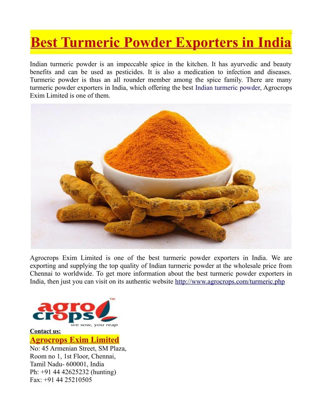 PPT Best Turmeric Powder Exporters in India PowerPoint Presentation