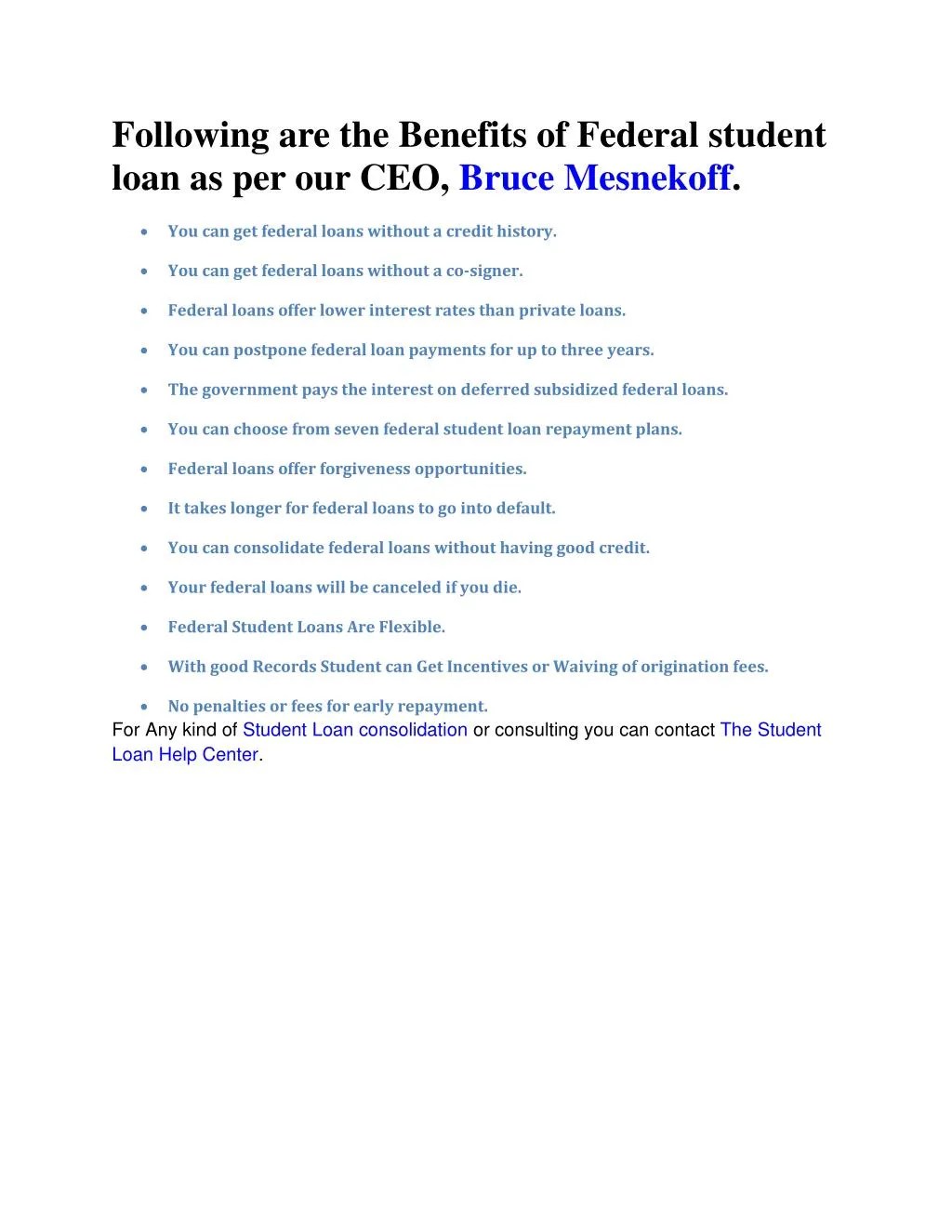 PPT Main Benefits of Federal Student Loans PowerPoint Presentation