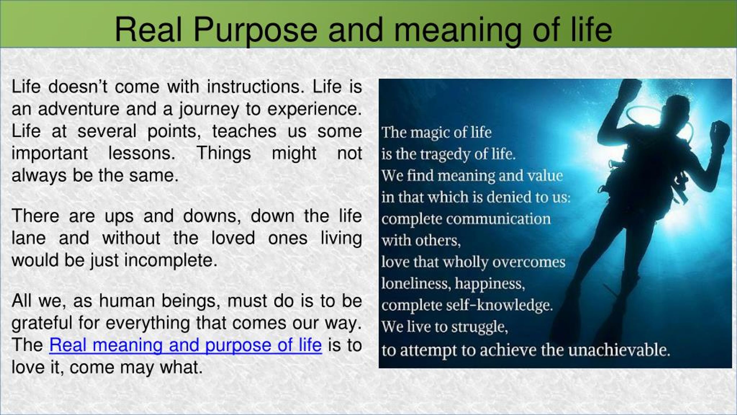 PPT Real Purpose and Meaning of Life PowerPoint Presentation, free