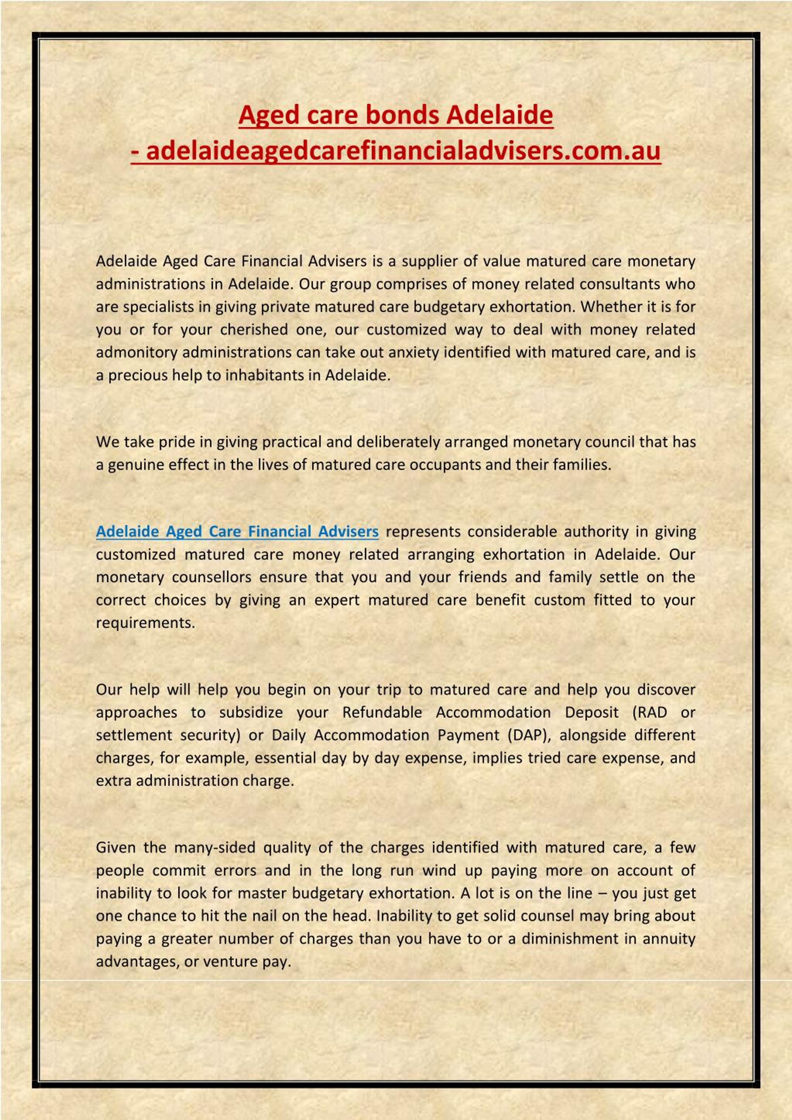 PPT Aged care bonds Adelaide PowerPoint Presentation, free download