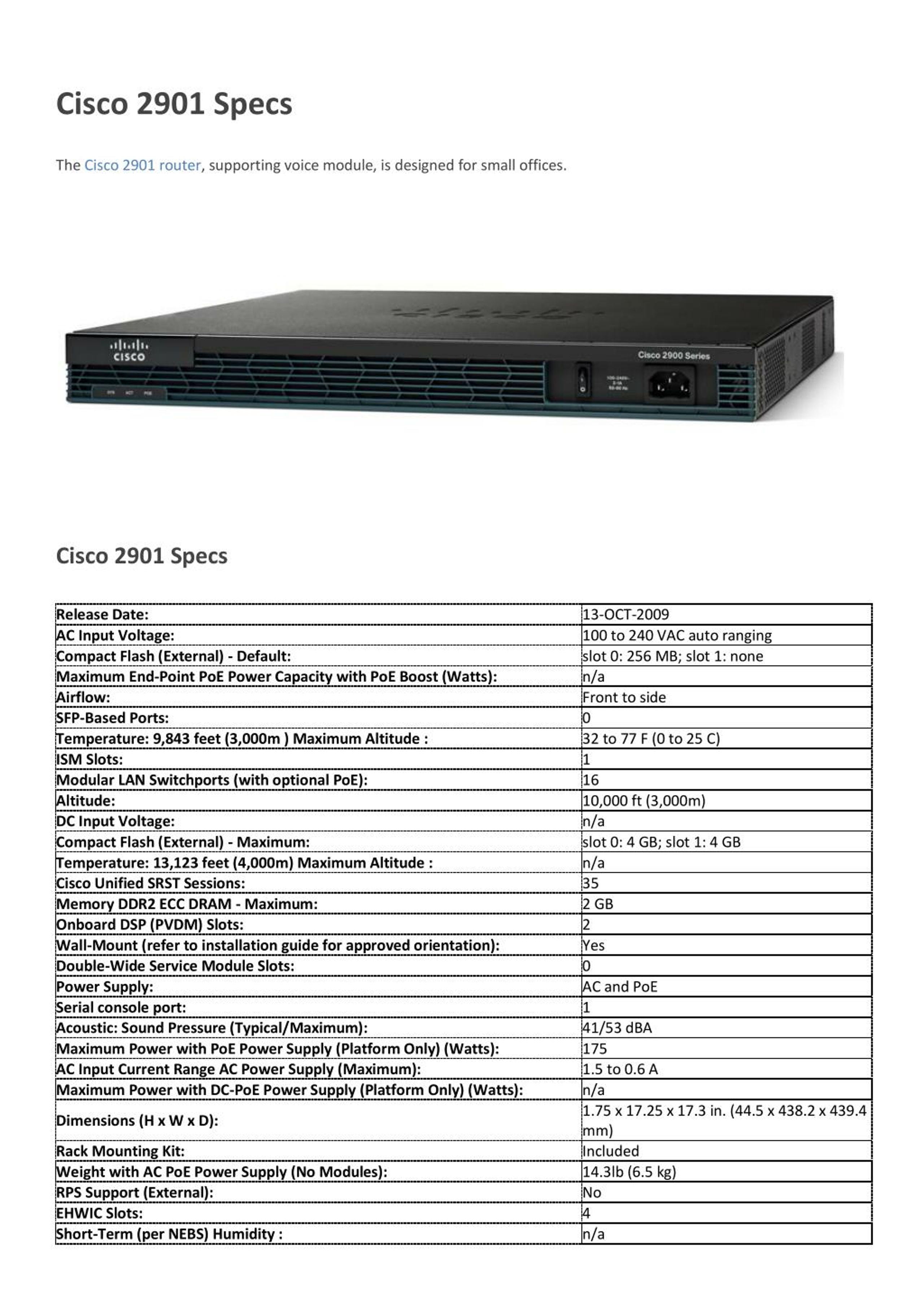 PPT Cisco 2901 Specs PowerPoint Presentation, free download ID7464574