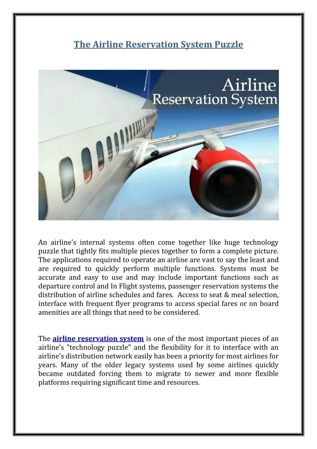 PPT The Airline Reservation System Puzzle PowerPoint Presentation