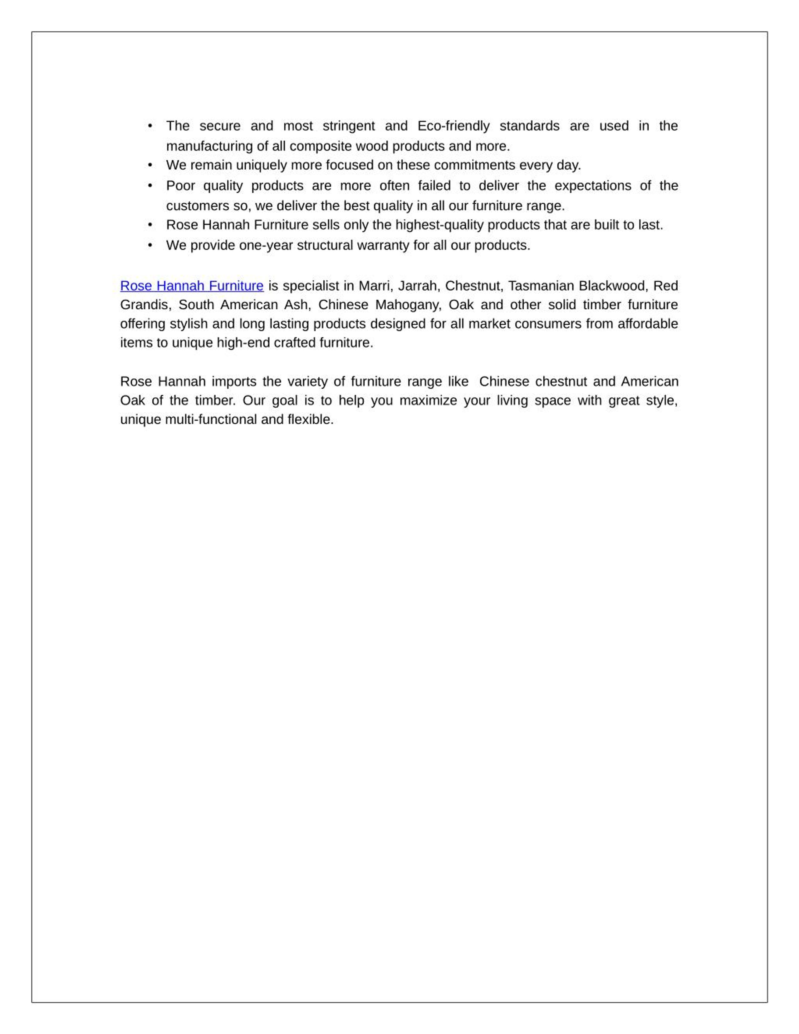 PPT what makes Rose Hannah Furniture Unique? PowerPoint Presentation