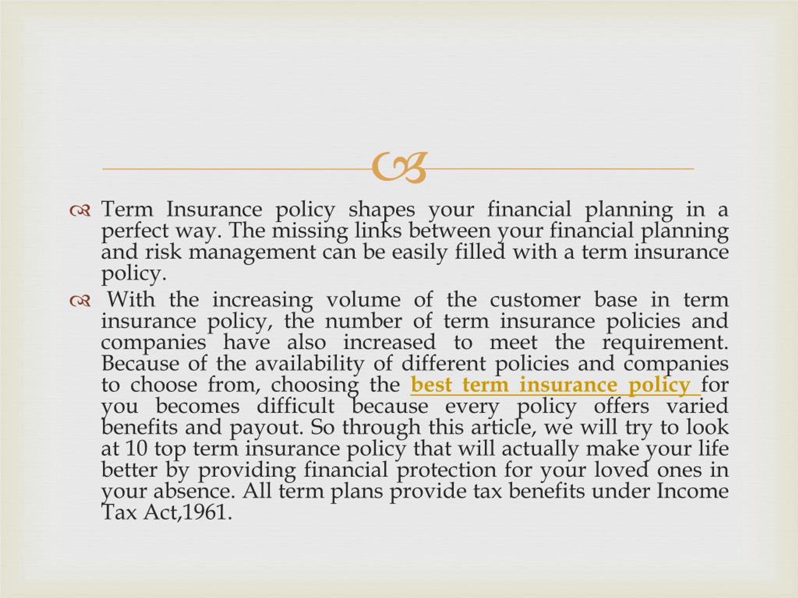 PPT Choose from Best 10 Term Insurance Policies to make Your Life Better PowerPoint