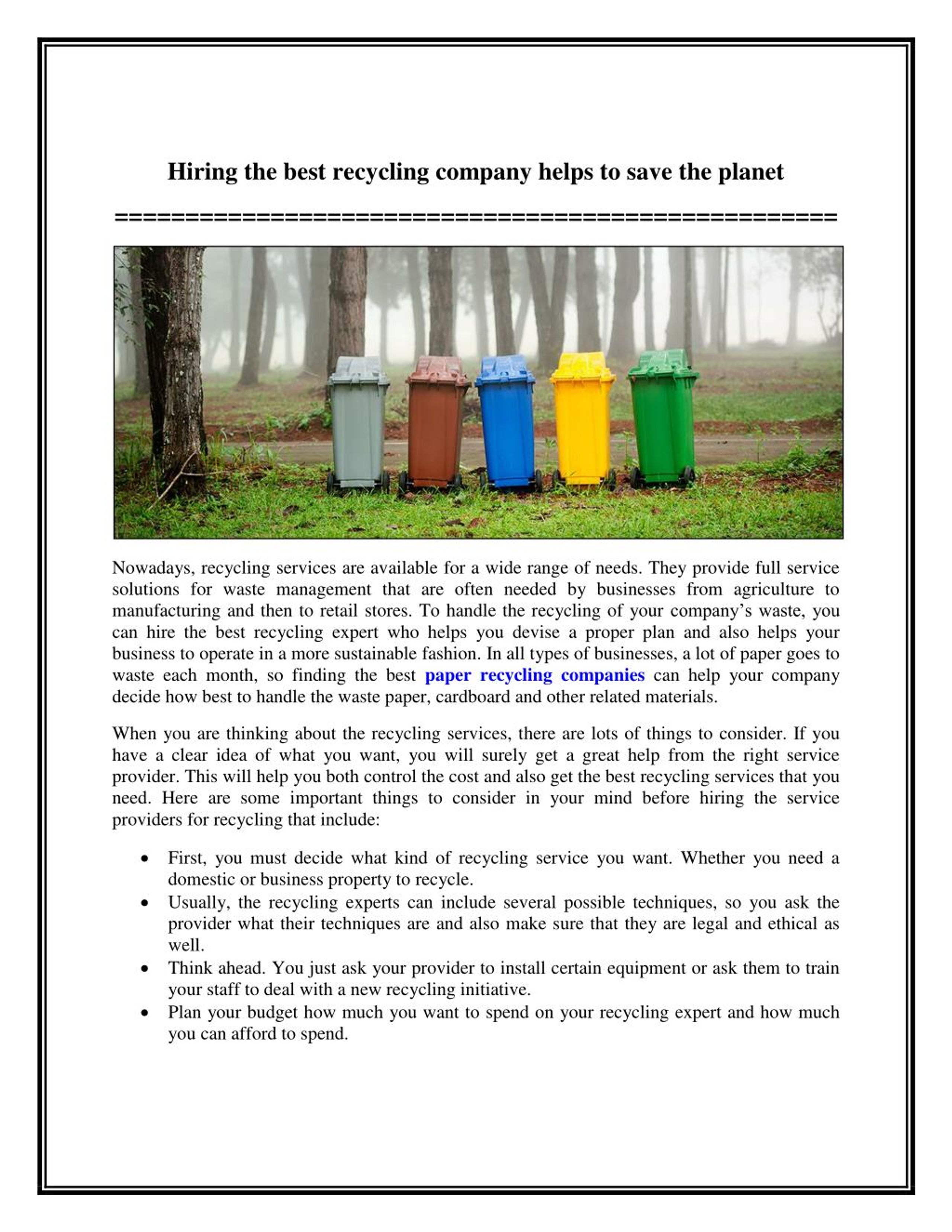 PPT Hiring the best recycling company helps to save the