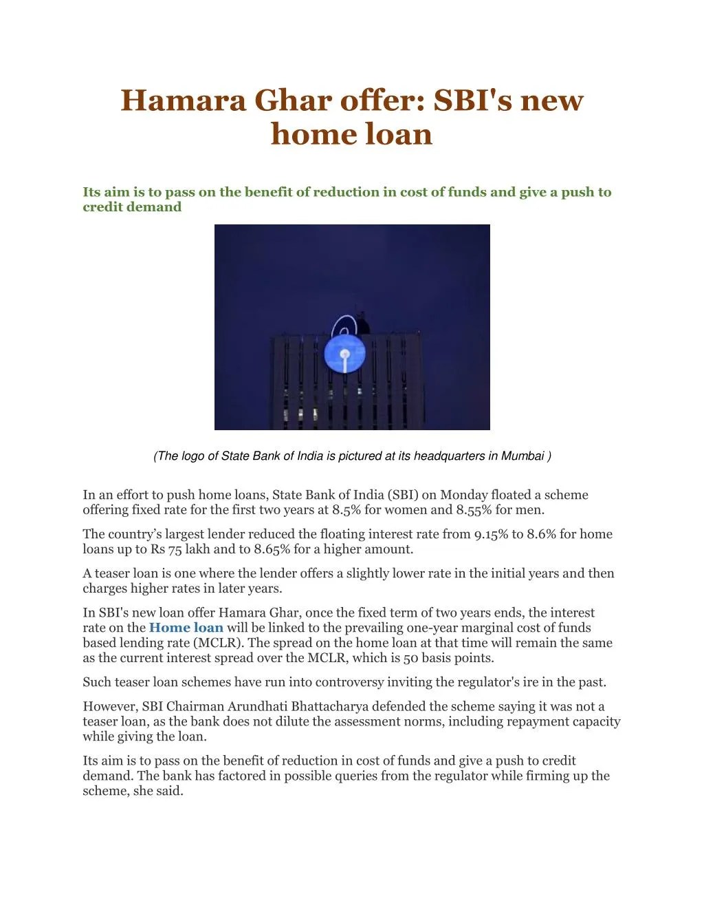 PPT Hamara Ghar offer SBI's new home loan PowerPoint Presentation