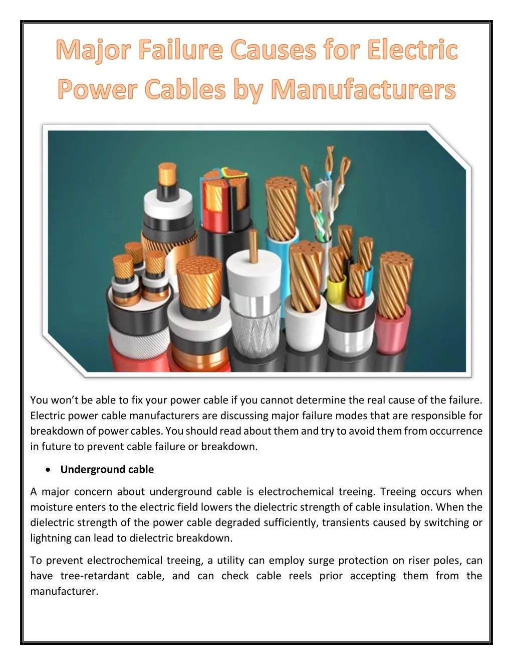 PPT Major Failure Causes for Electric Power Cables by Manufacturers