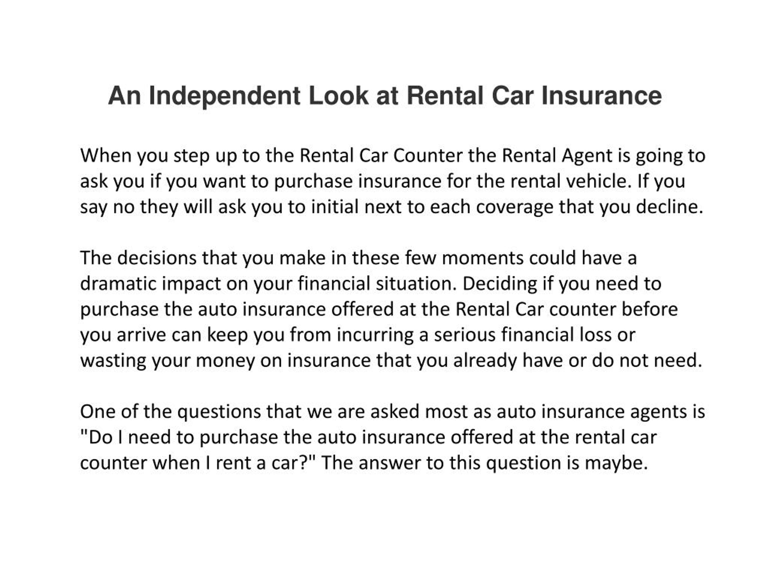 PPT An Independent Look at Rental Car Insurance PowerPoint Presentation ID7483645