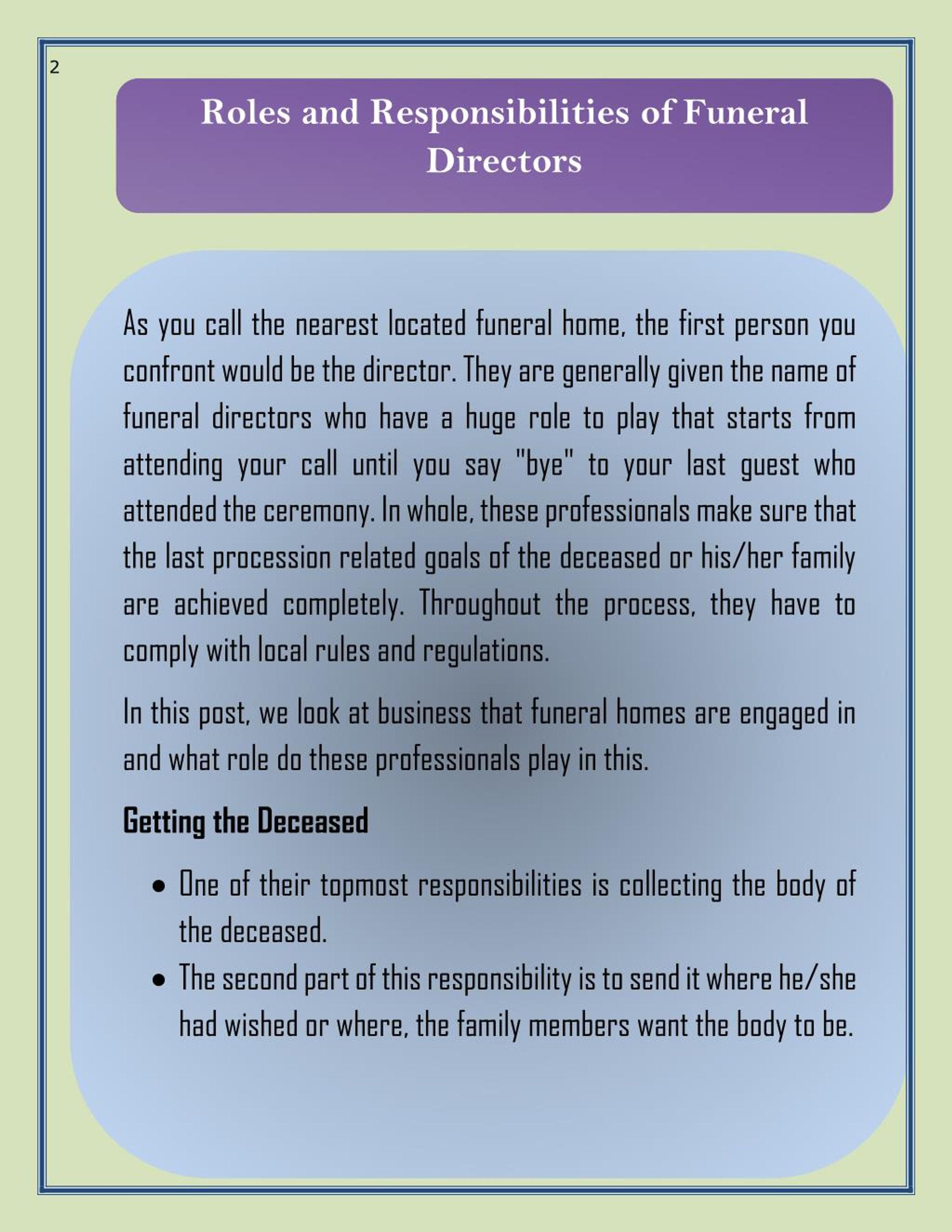 PPT Roles and Responsibilities of Funeral Directors PowerPoint