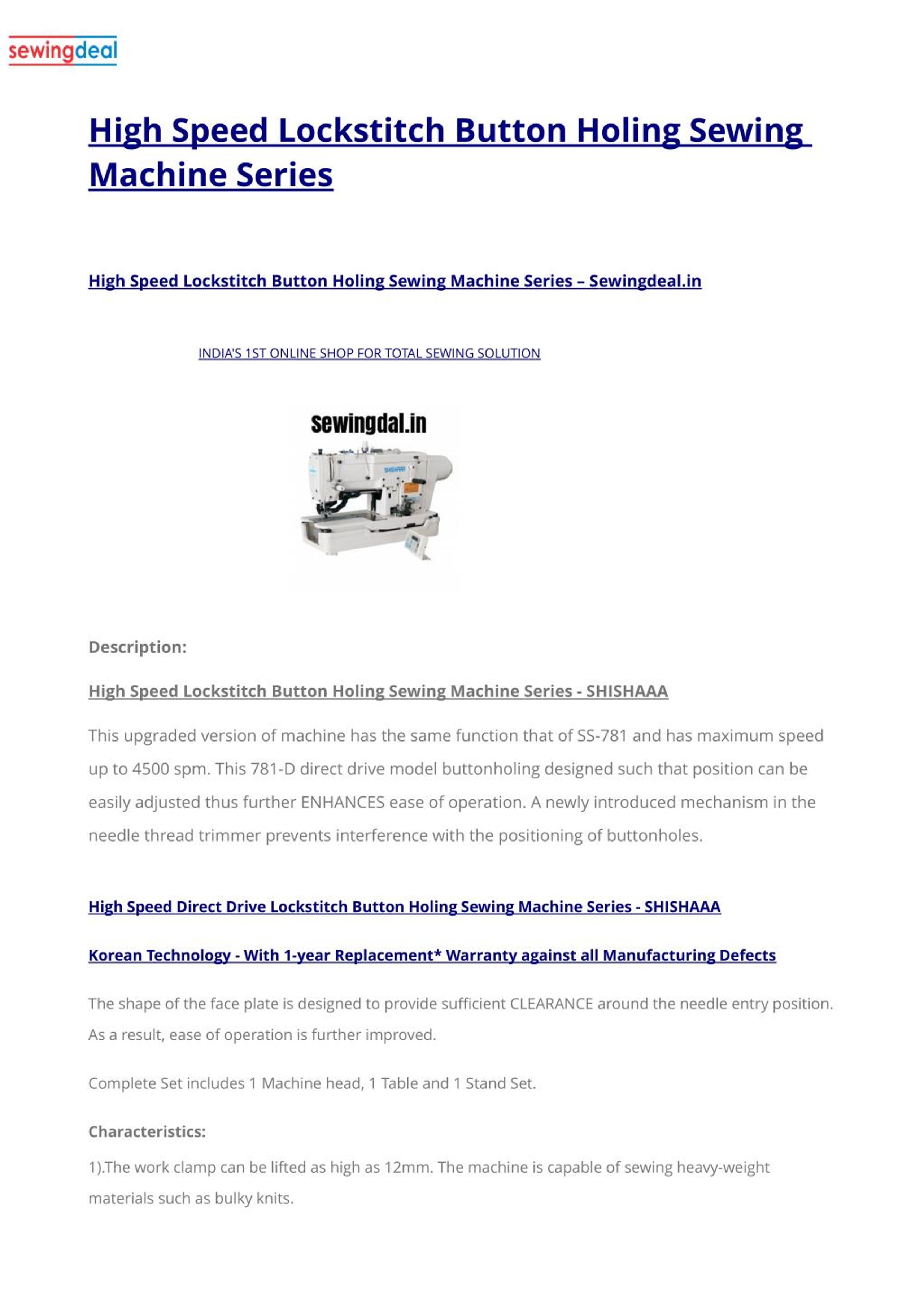 PPT High Speed Lockstitch Button Holing Sewing Machine Series