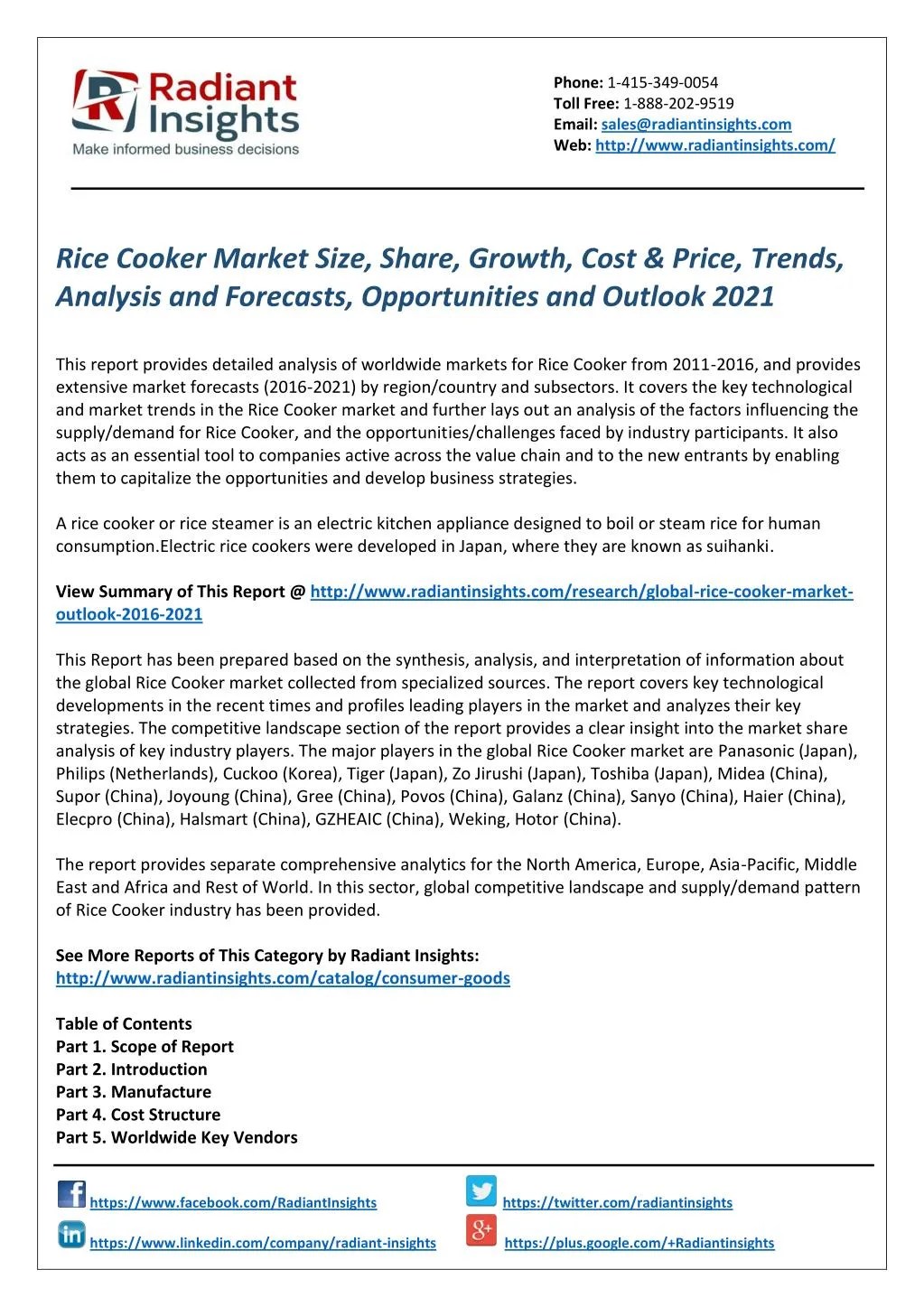 PPT Rice Cooker Market Size, Cost & Price, Opportunities and Outlook 2021 PowerPoint