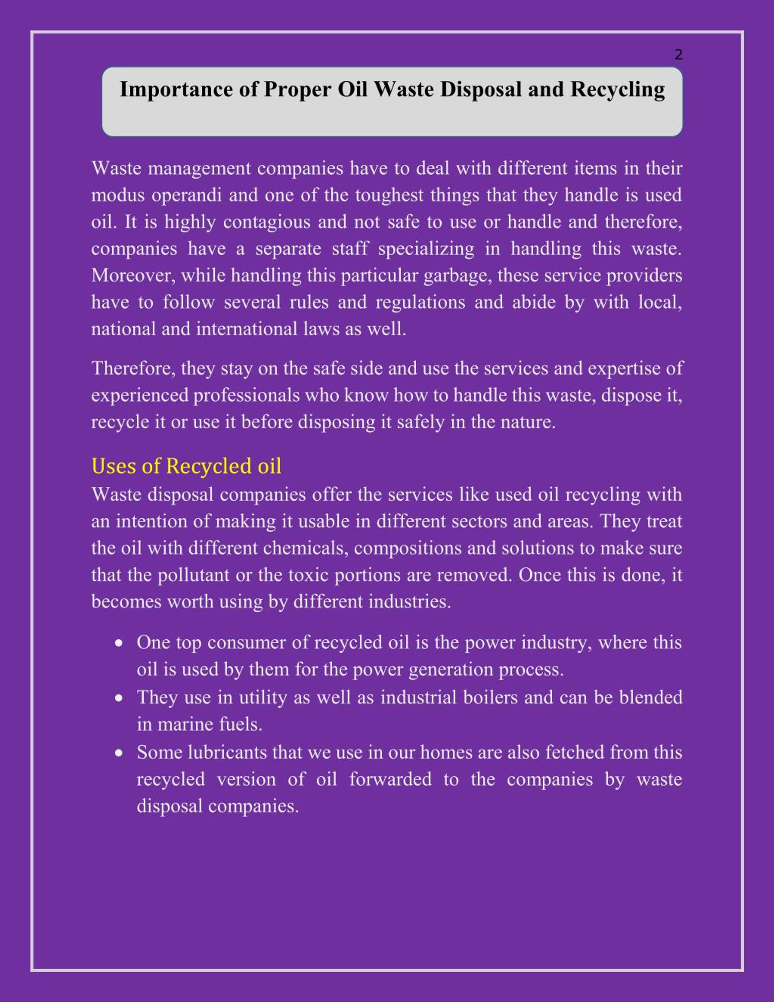 PPT Importance of Proper Oil Waste Disposal and Recycling PowerPoint