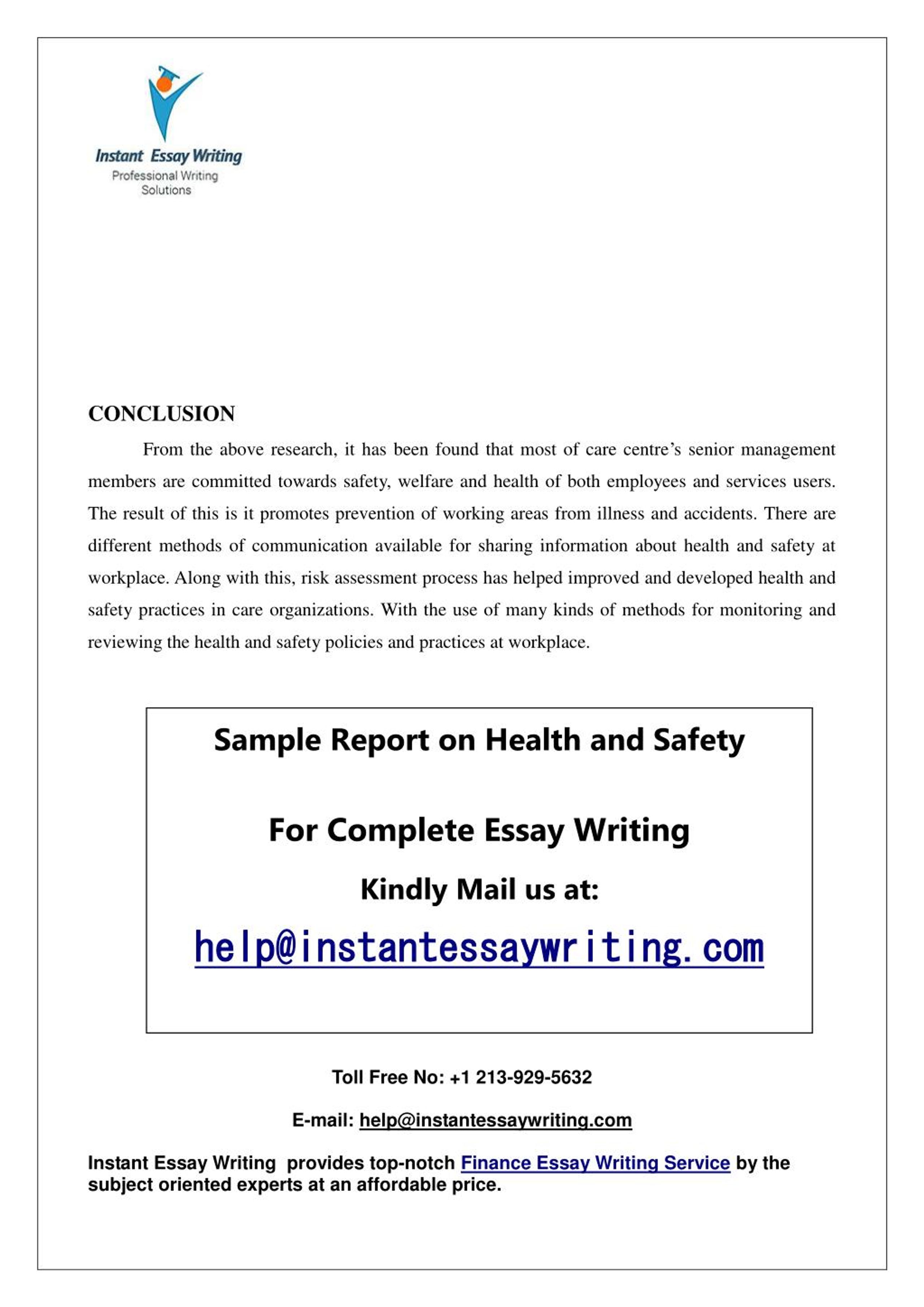 PPT Sample Report on Health and Safety By Instant Essay Writing PowerPoint Presentation ID
