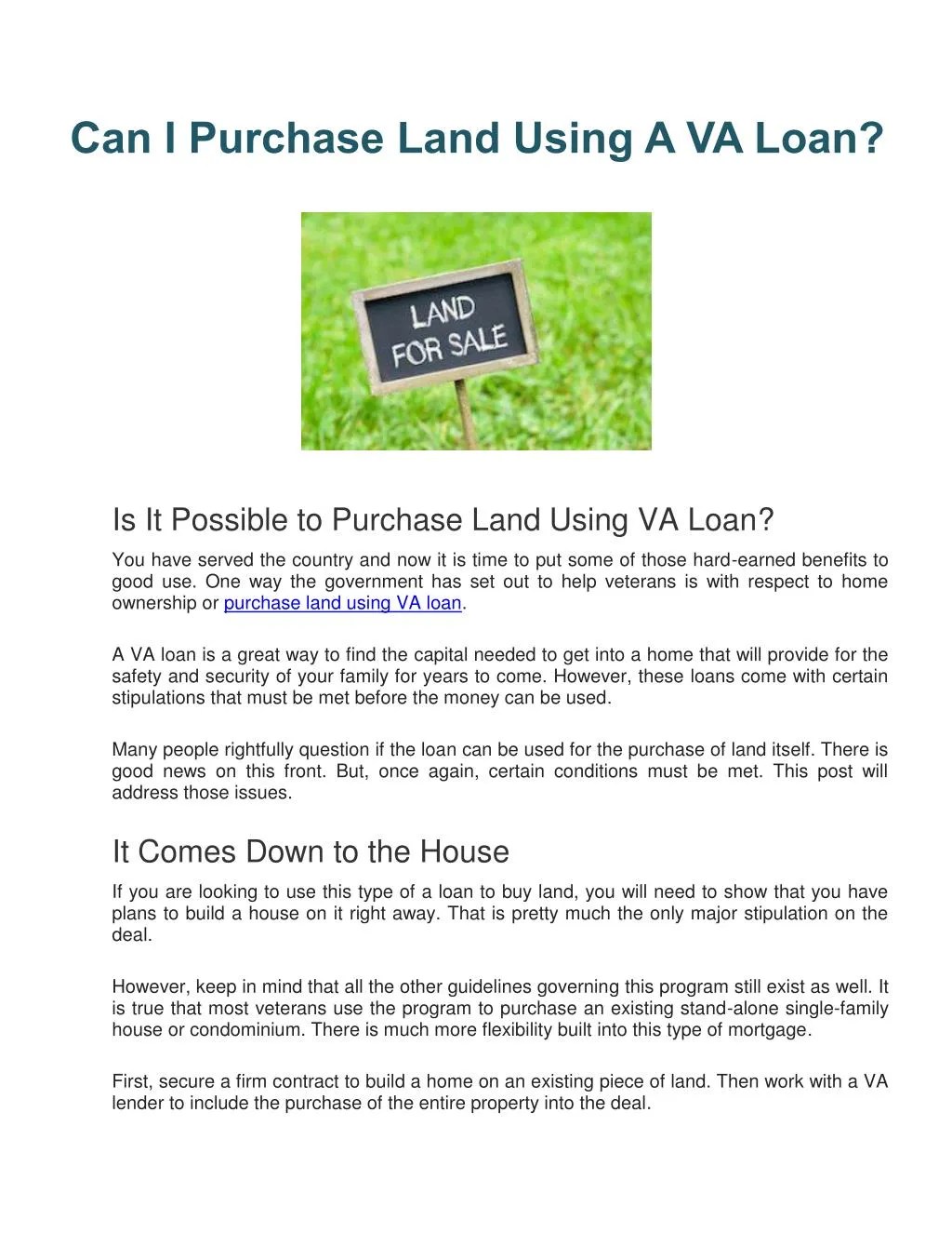 PPT Can I Purchase Land Using A VA Loan PowerPoint Presentation, free