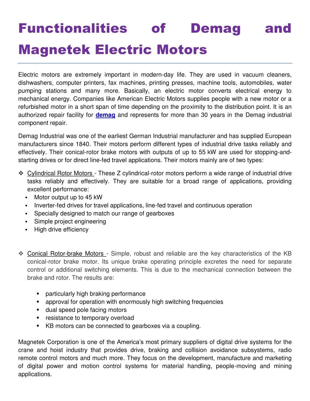 PPT Functionalities of Demag and Electric Motors PowerPoint Presentation ID7620501