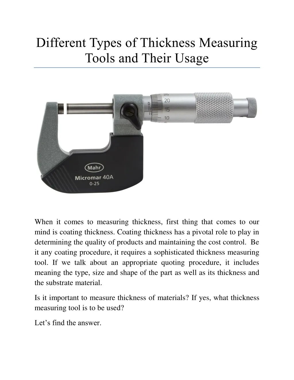 PPT Different Types of Thickness Measuring Tools and Their Usage