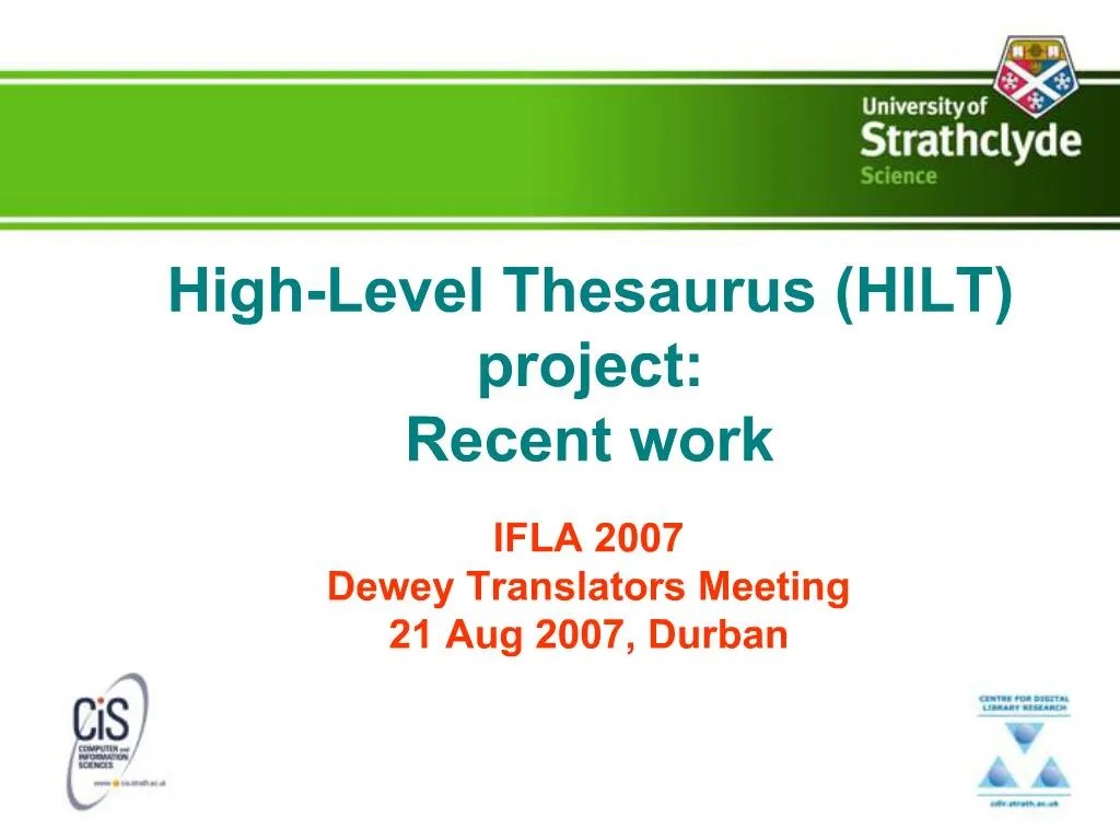 PPT HighLevel Thesaurus HILT project Recent work PowerPoint