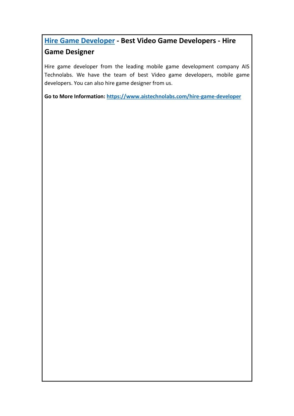 PPT Hire Game Developer Best Video Game Developers Hire Game