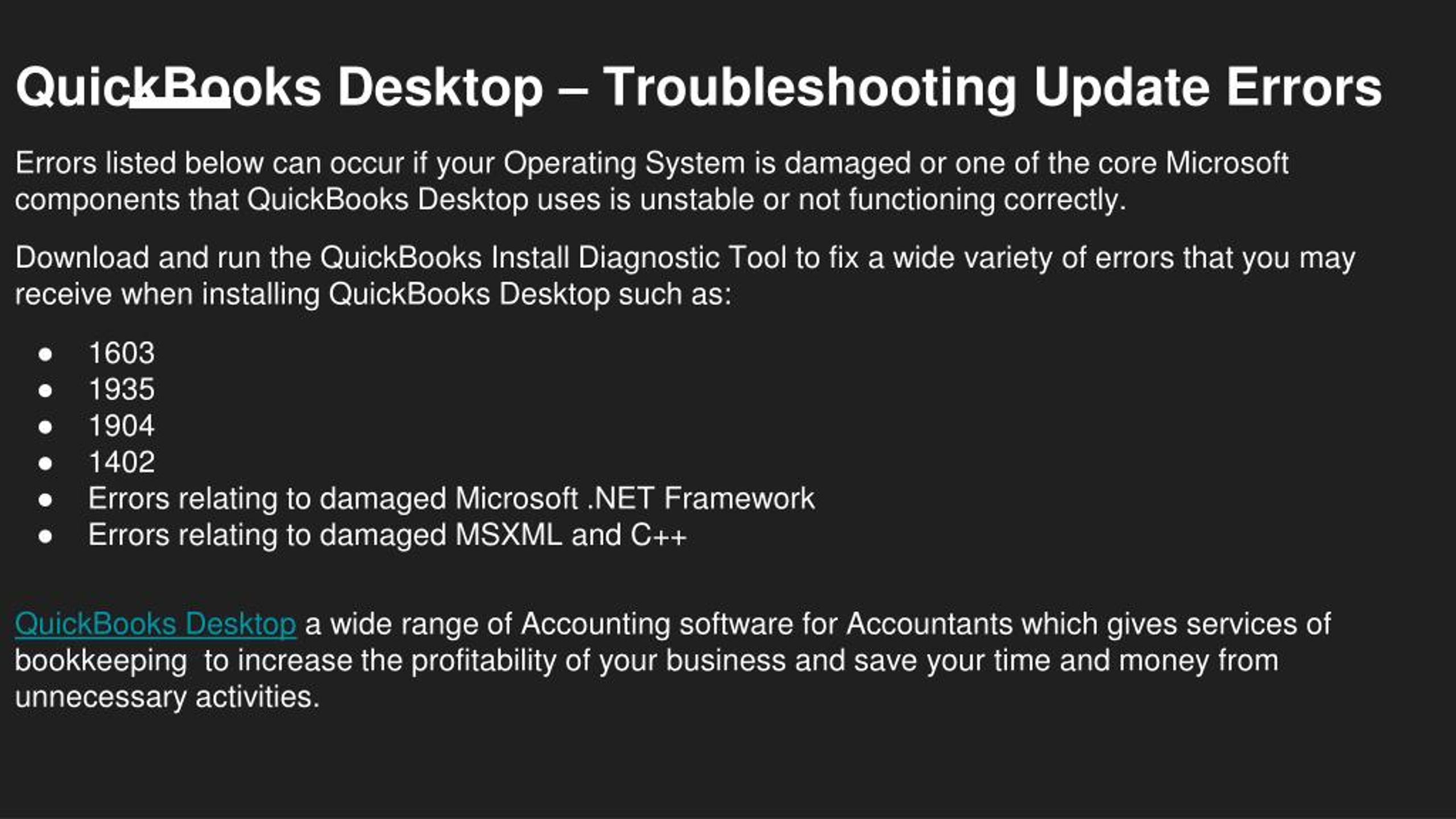 PPT Troubleshooting QuickBooks Desktop Update Errors PowerPoint